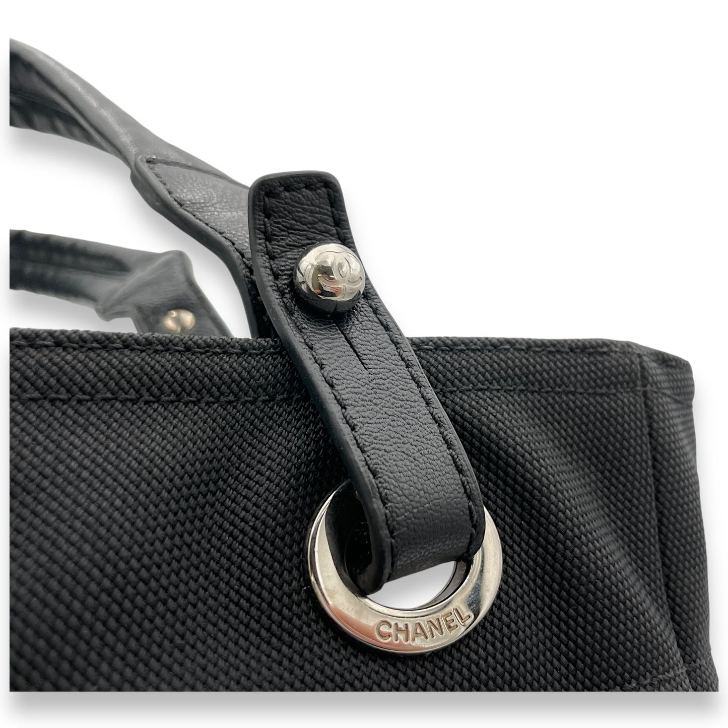 Paris Biarritz Small Black Tote Bag in Coated Canvas, Silver hardware