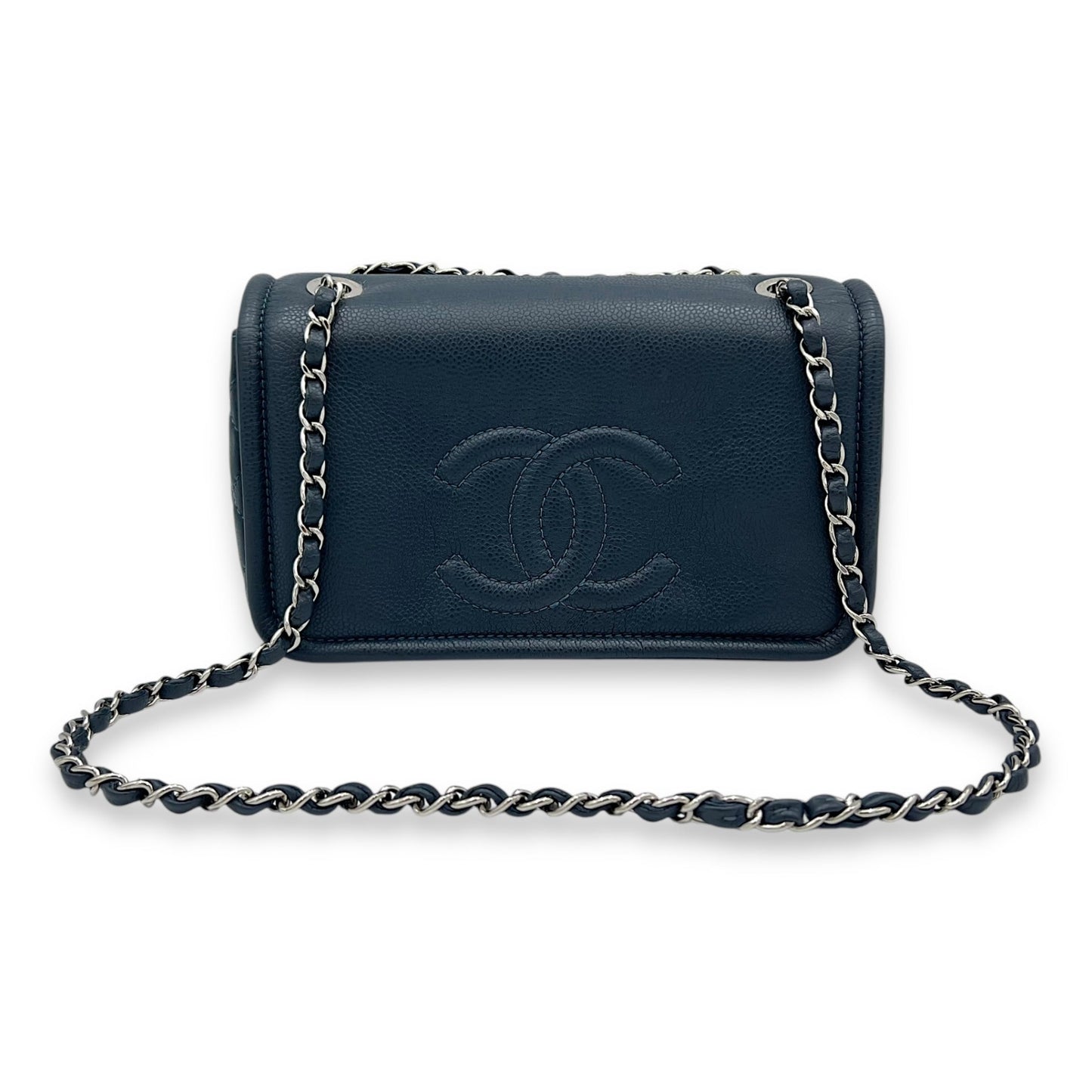 Timeless CC Blue Crossbody Bag in Calfskin, Silver hardware