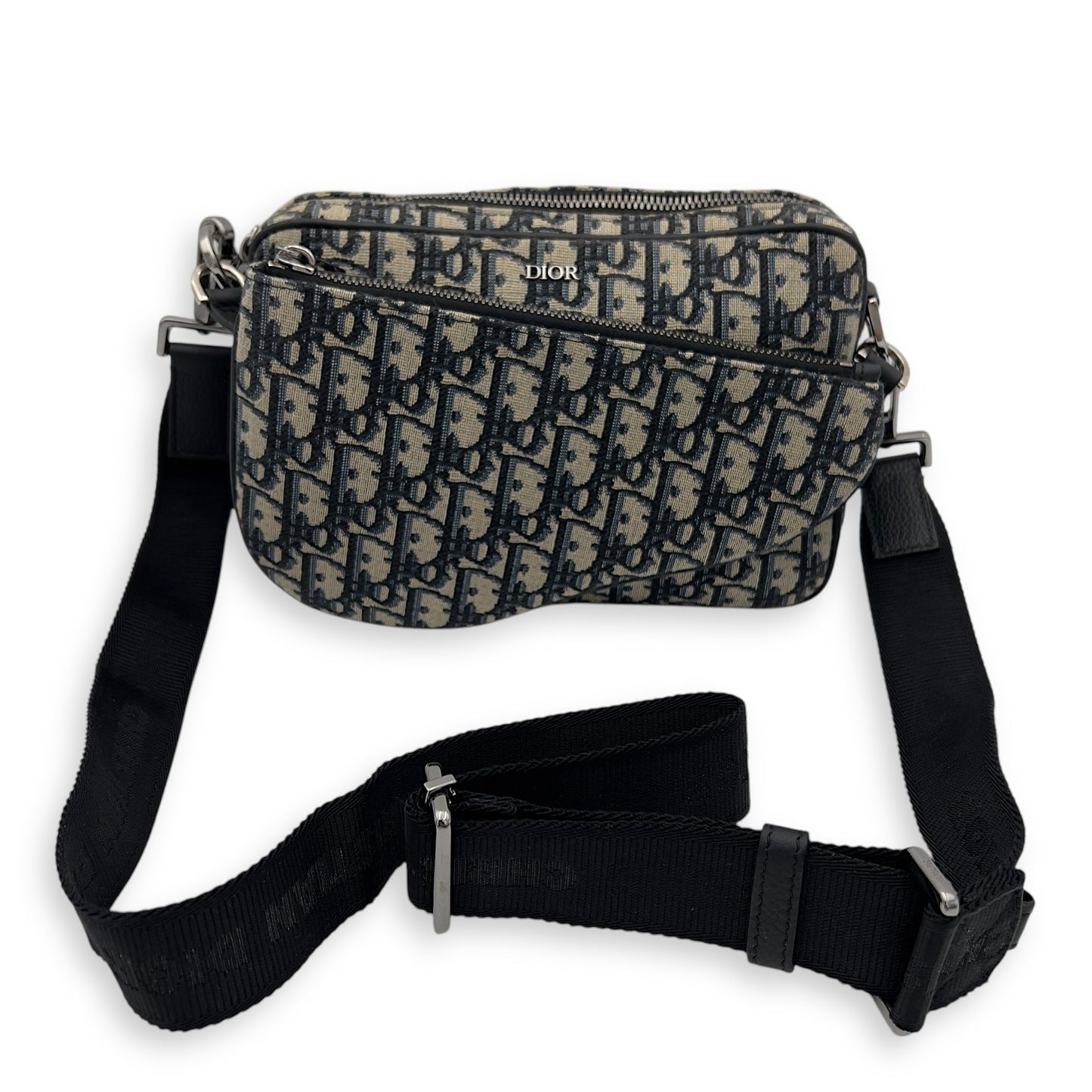 Triple Pouch Shoulder Bag Blue in Jacquard, Silver hardware