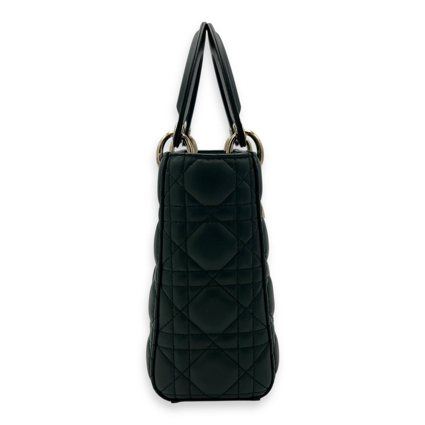Lady Dior Small Green Top Handle Bag in Lambskin, Gold hardware