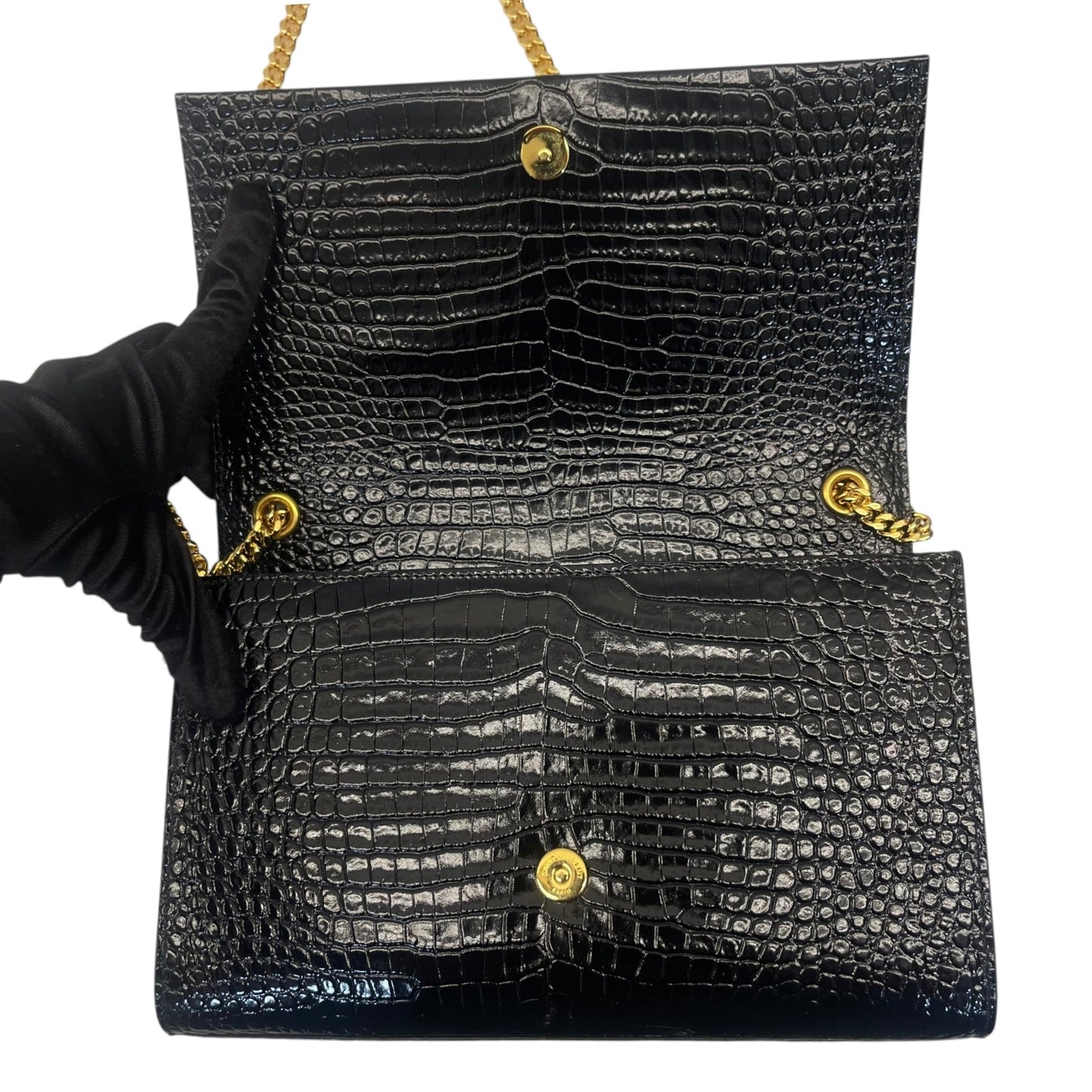 Yves Saint Laurent Kate Medium in Black Croc Embossed Leather