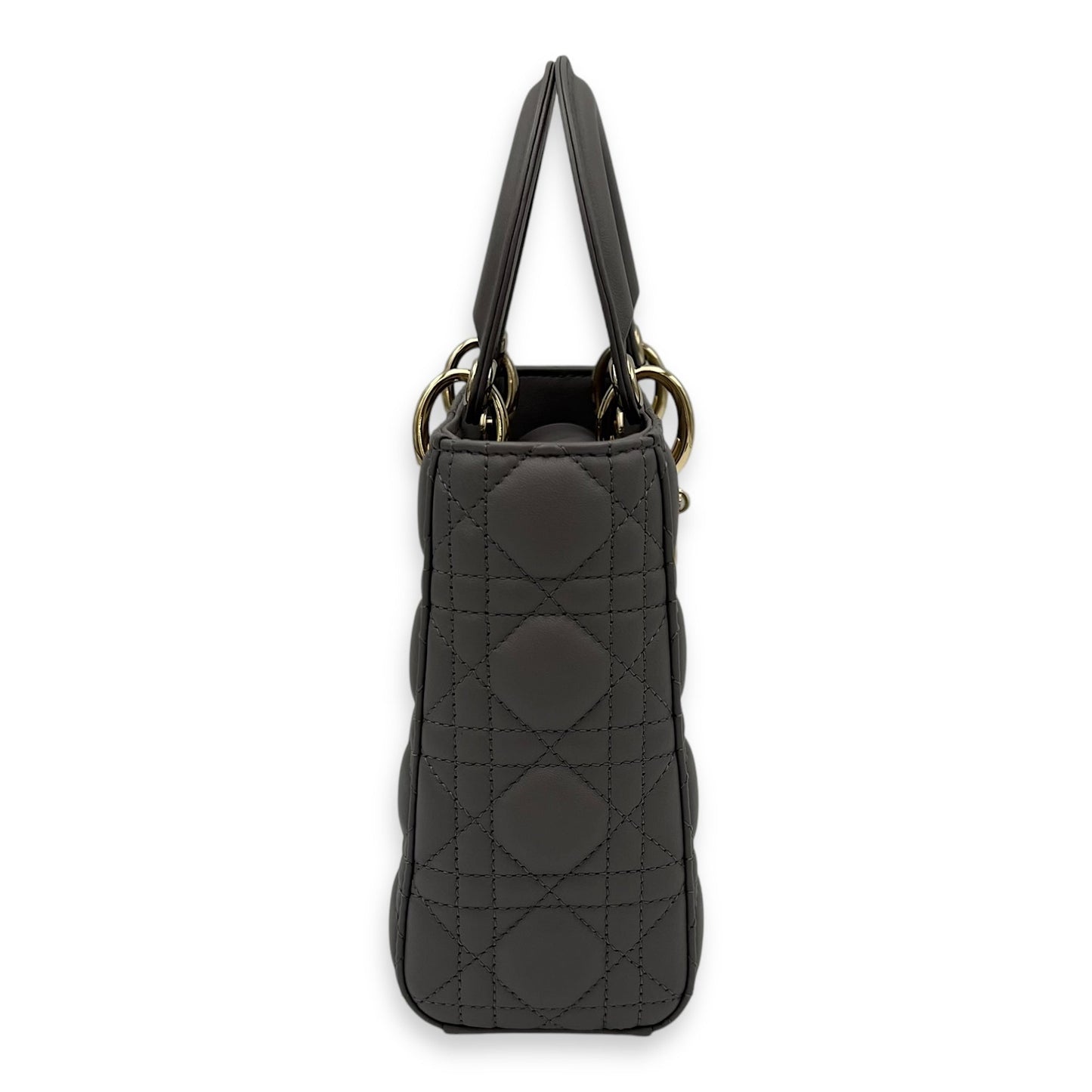 Lady Dior Small Grey Top Handle Bag in Lambskin, Gold hardware