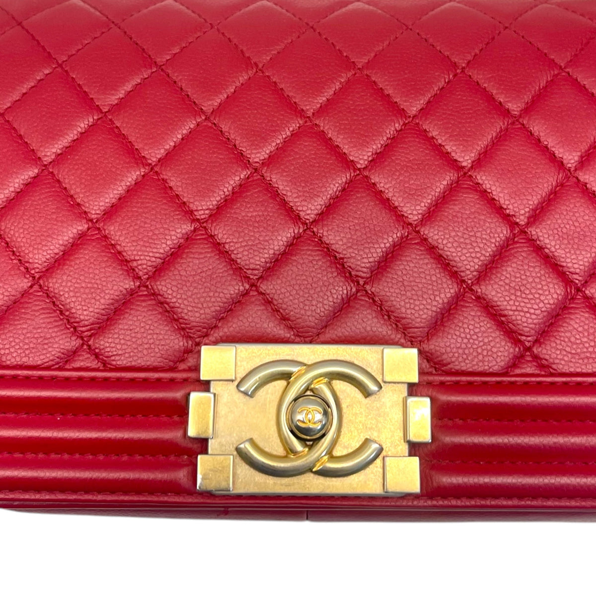 CHANEL Red Medium Lambskin Boy Flap Bag