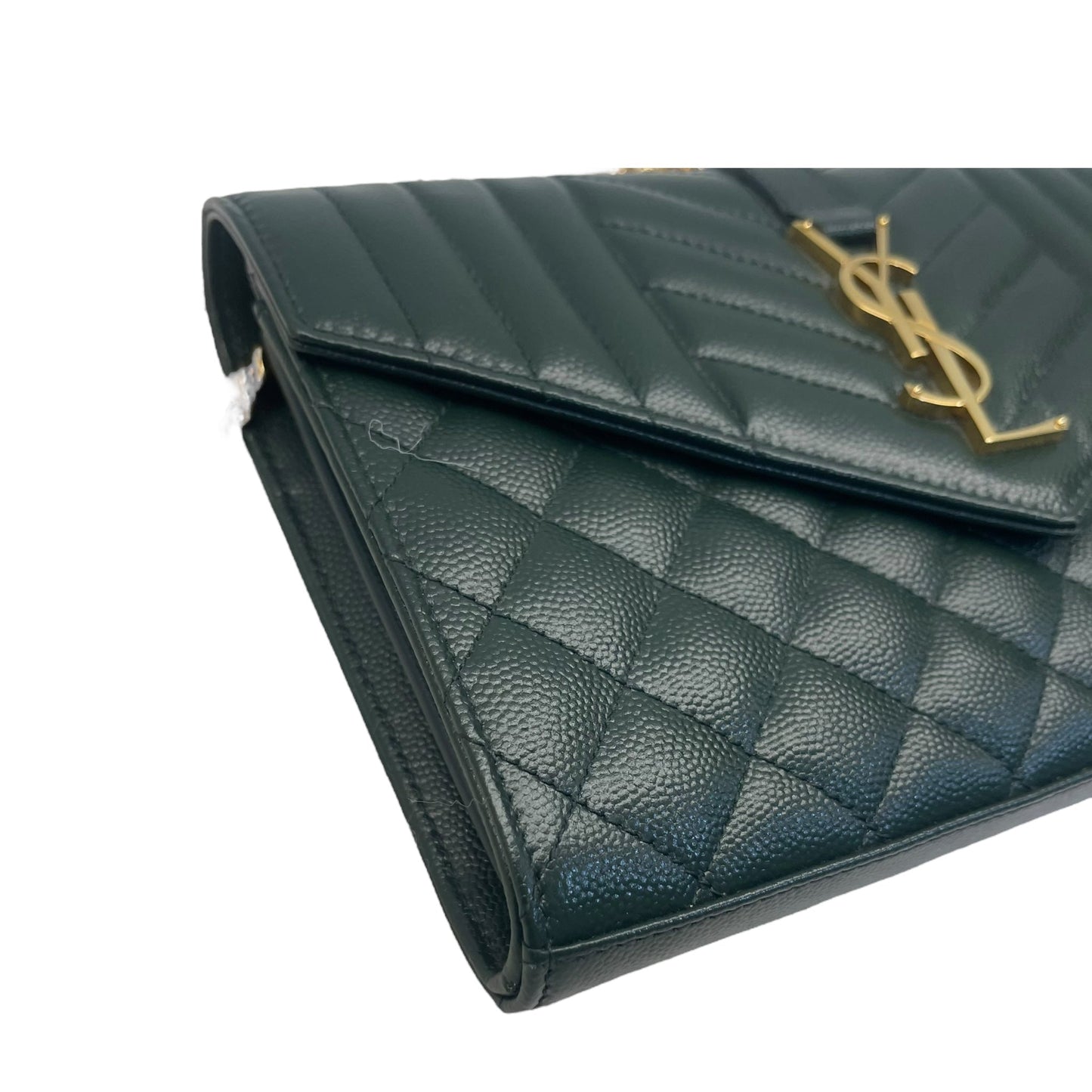 Yves Saint Laurent Dark Green Chevron Quilted Leather Envelope Flap Bag