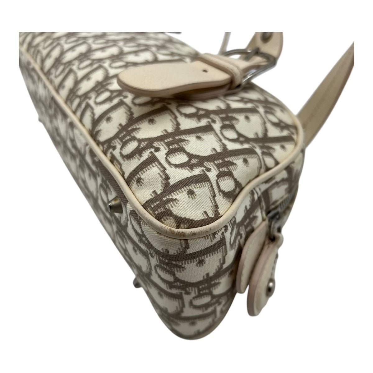 Trotteur Top Handle Bag Beige in Coated Canvas, Silver hardware