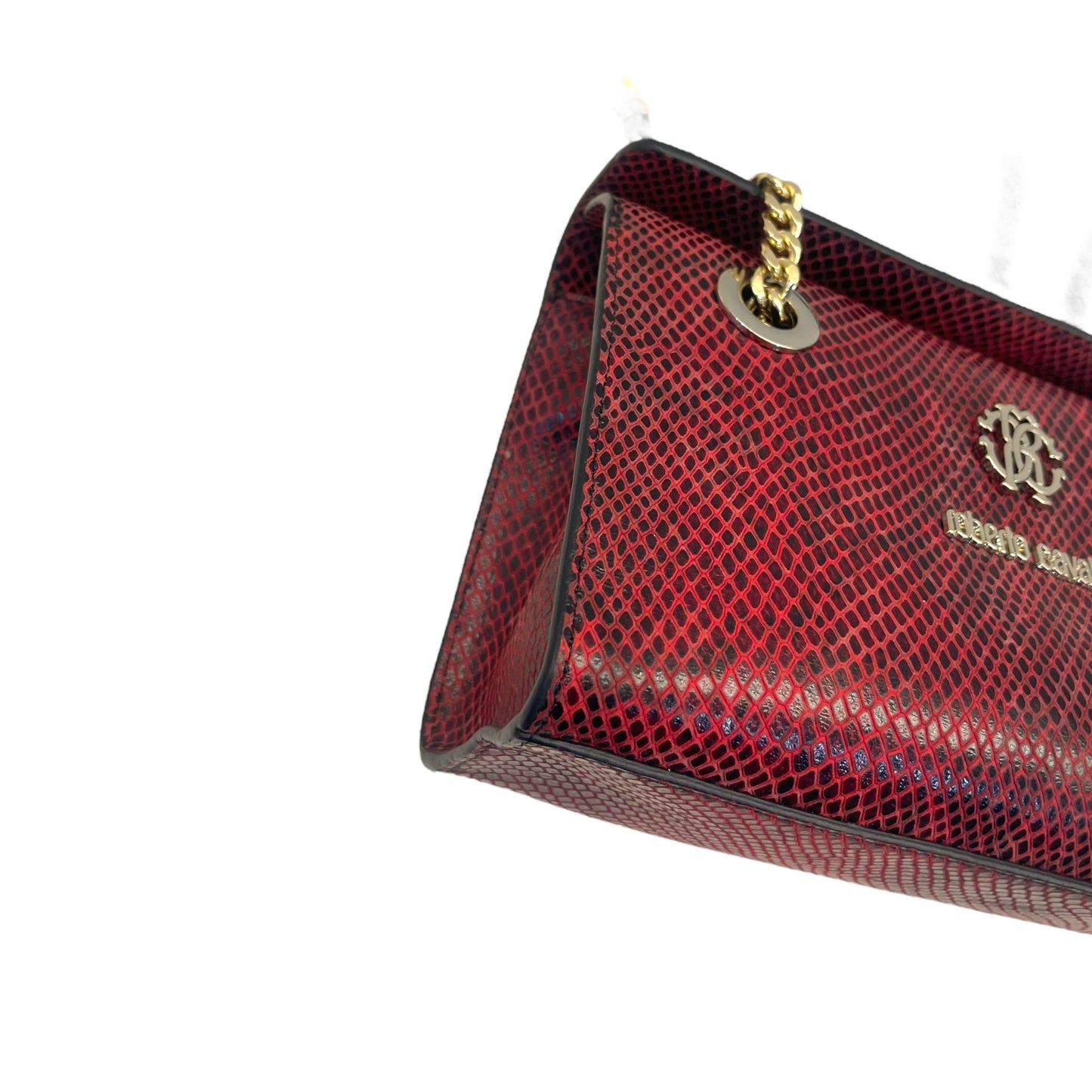 Roberto Cavalli Burgundy/Black Python Embossed Leather Chain Shoulder Bag