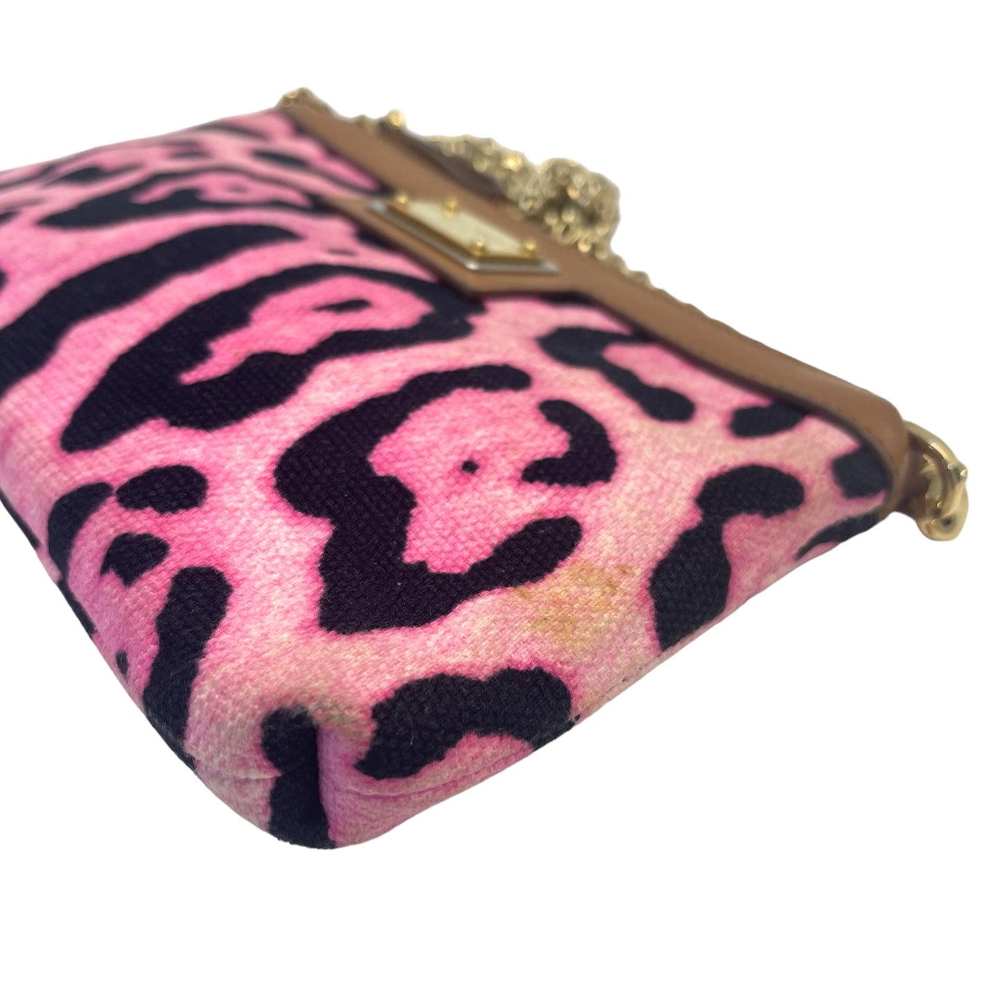 Dolce and Gabbana  Leopard Print Denim Chain Shoulder Bag