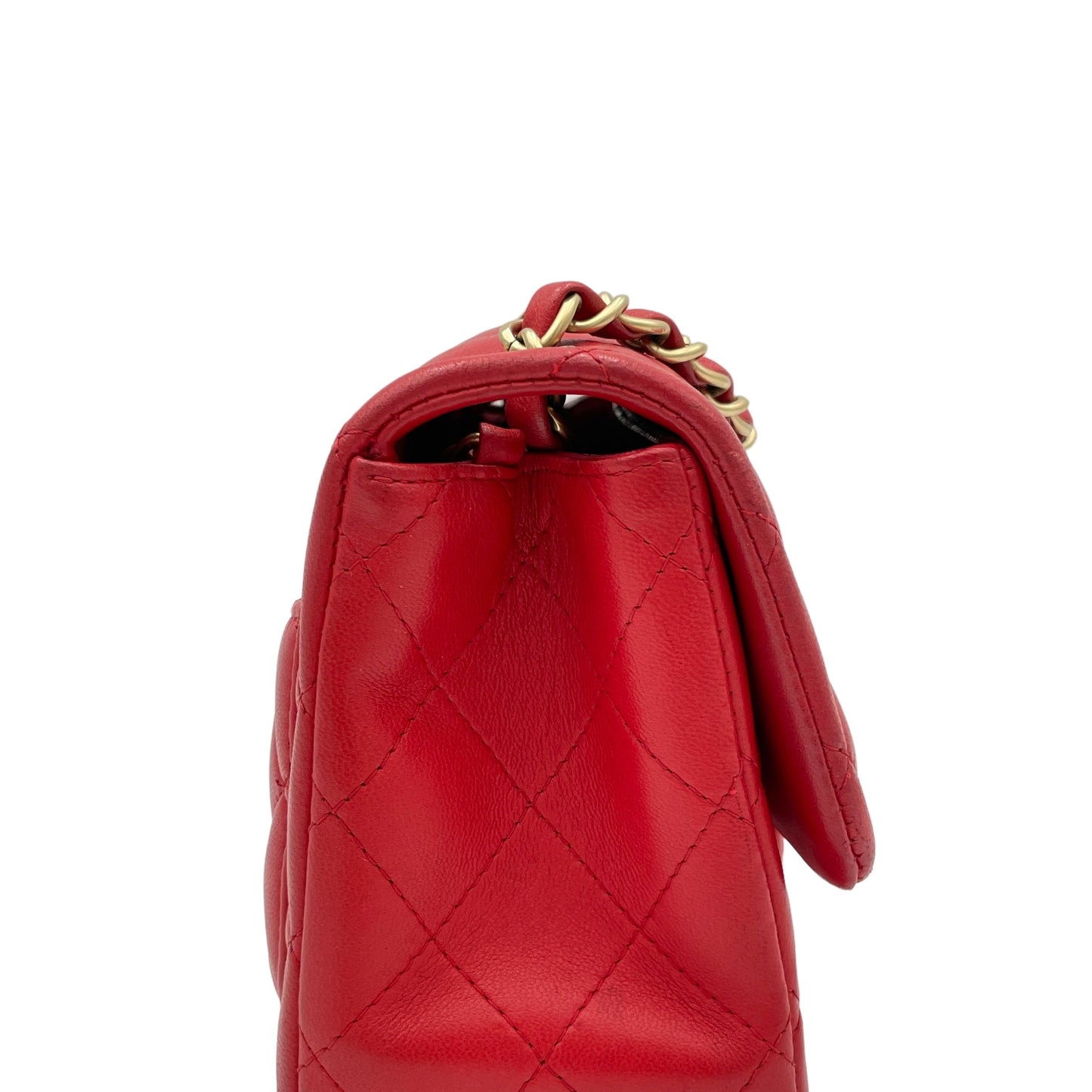 Classic Mini Red Crossbody Bag in Lambskin, Gold hardware