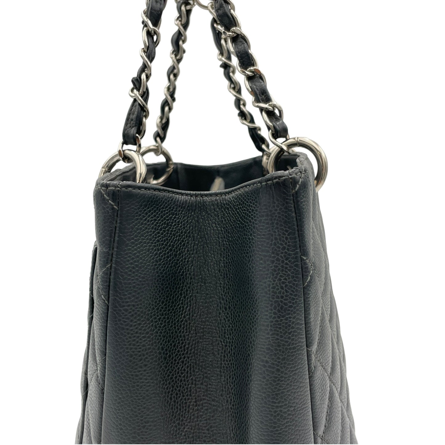 GST Grand Shopping Tote Grand Grey Tote Bag in Caviar Leather, Silver hardware