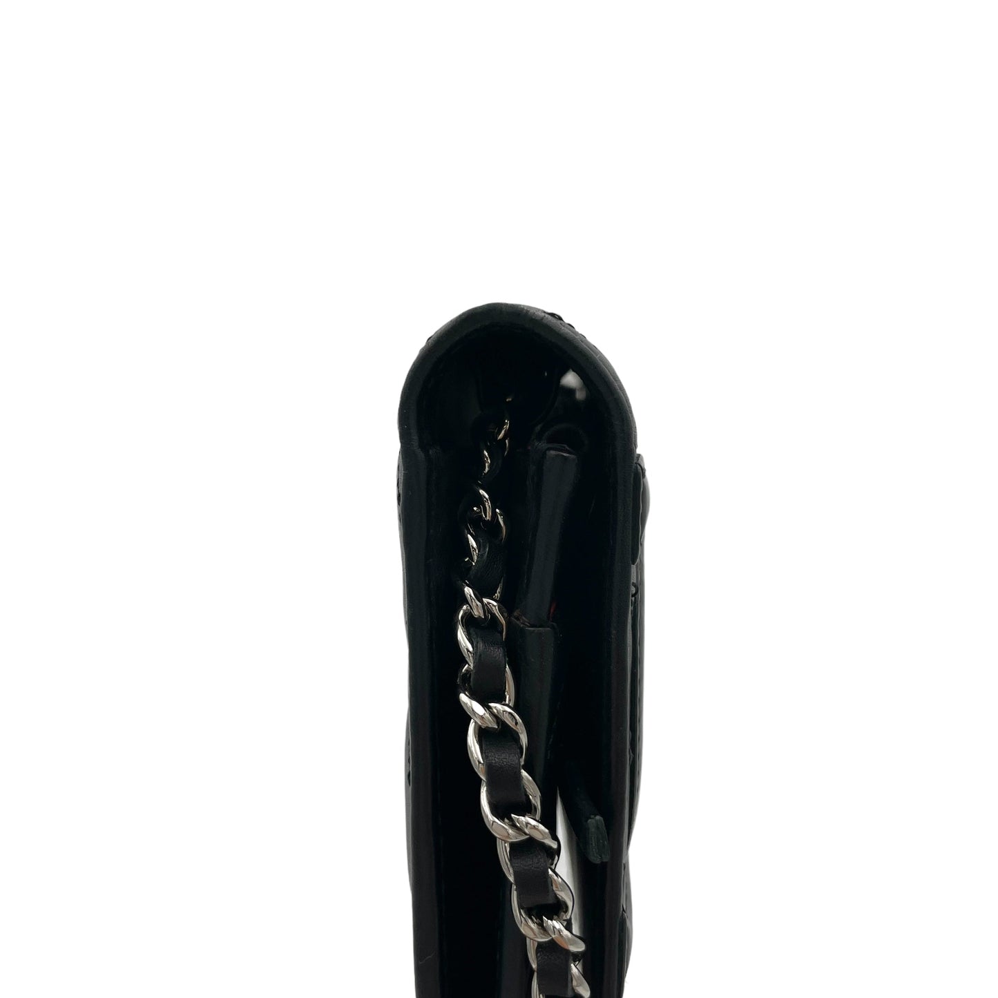 Cambon Black Wallet On Chain in Calfskin, Silver hardware