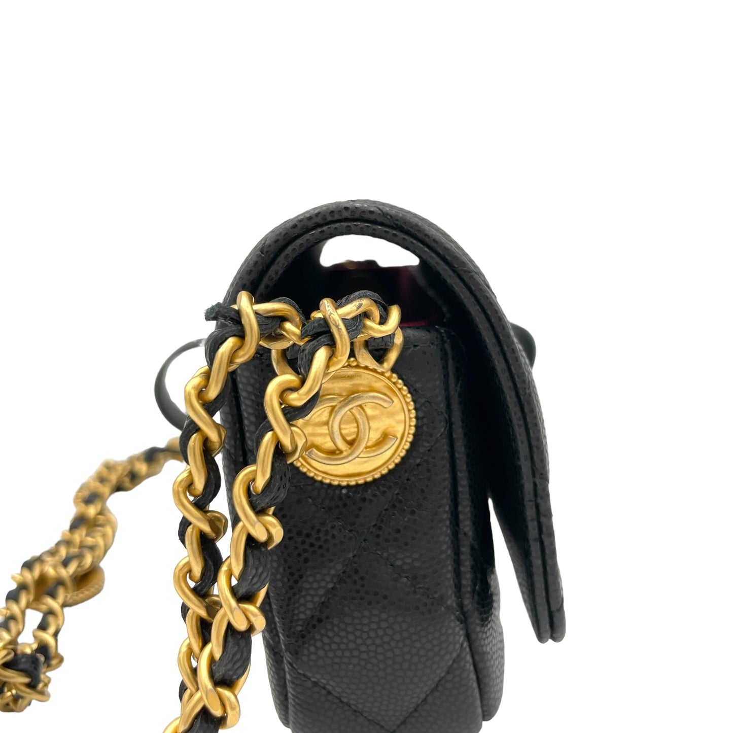 Twist Your Buttons Black Wallet On Chain in Caviar Leather, Gold hardware