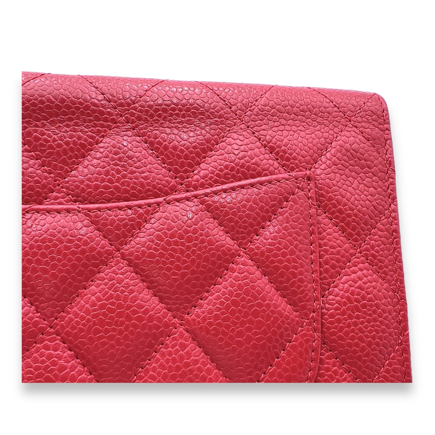 Others Wallet On Chain Red in Caviar Leather, Silver hardware