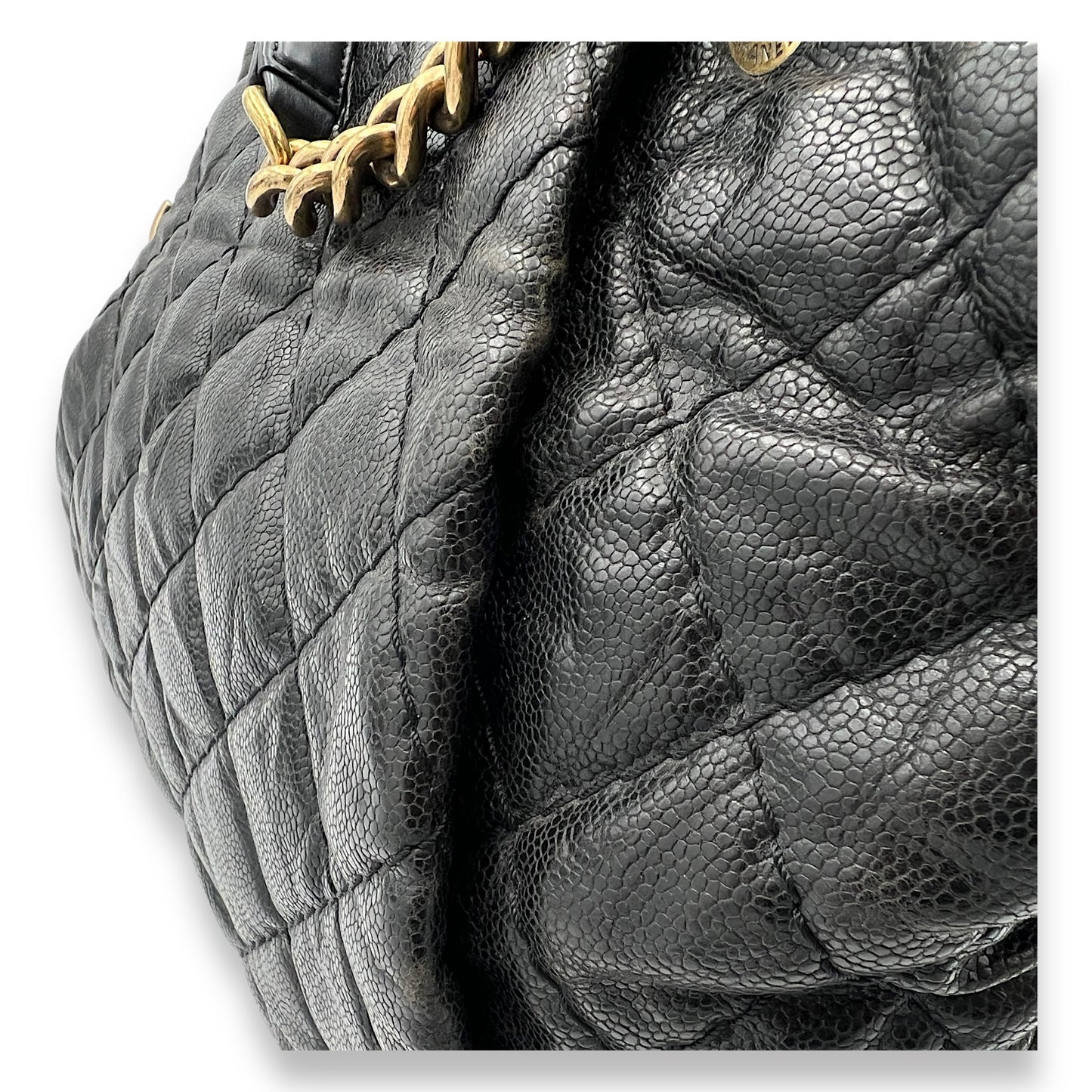 Coco Pleats Black Shoulder Bag in Caviar Leather, Gold hardware