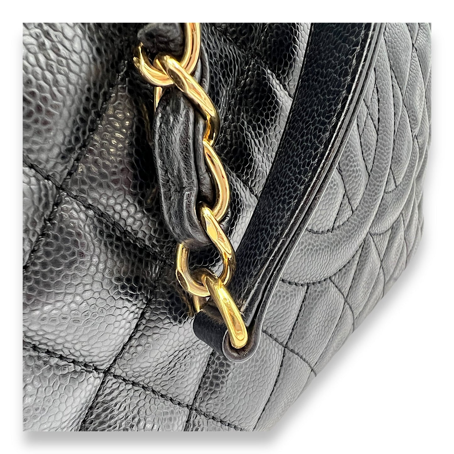 GST Large Black Tote Bag in Caviar Leather, Gold hardware