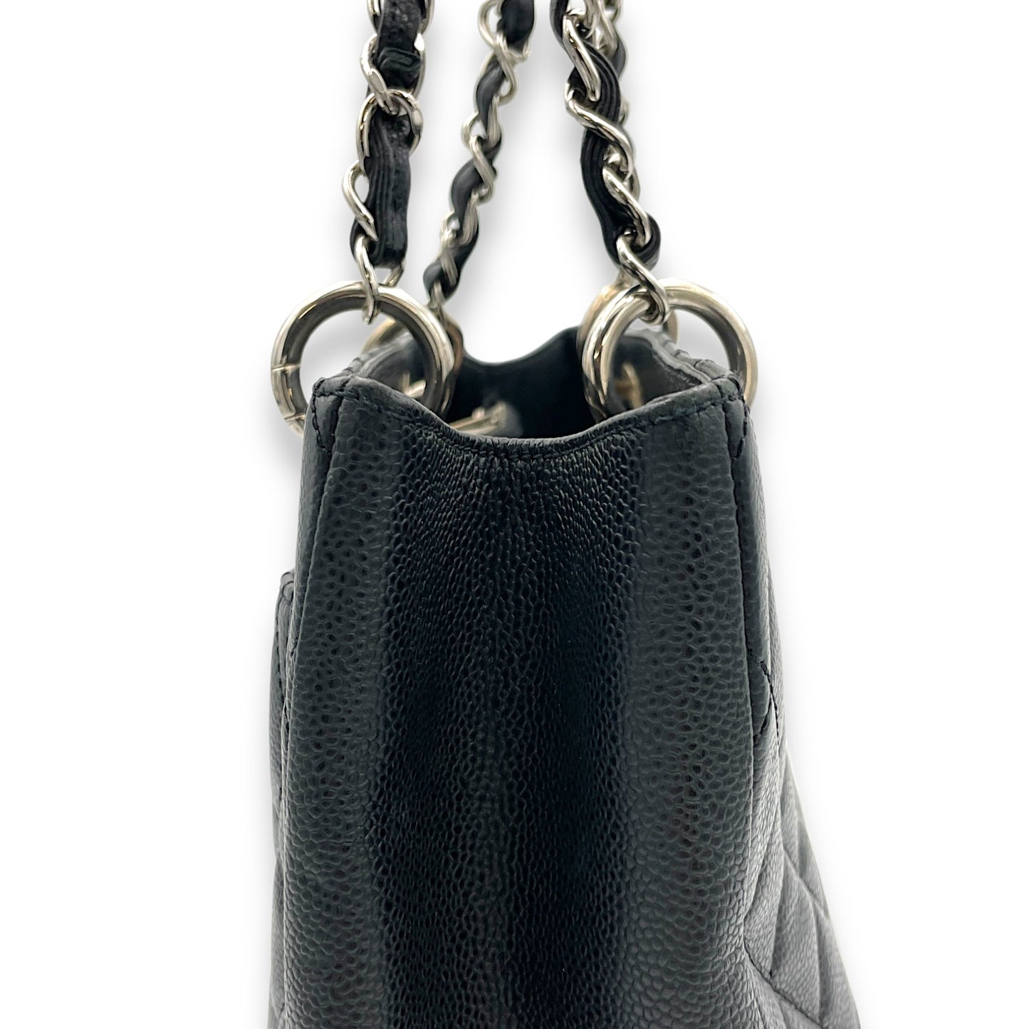GST Black Tote Bag in Caviar Leather, Silver hardware