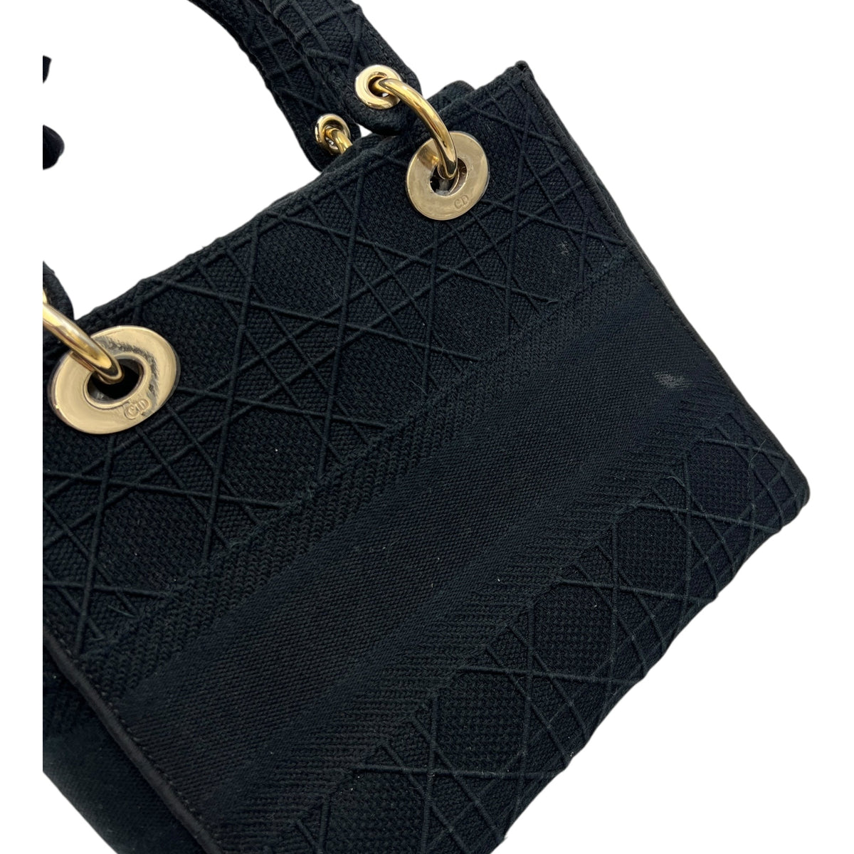 Lady D-Lite Medium Black Top Handle Bag in Canvas, Gold hardware