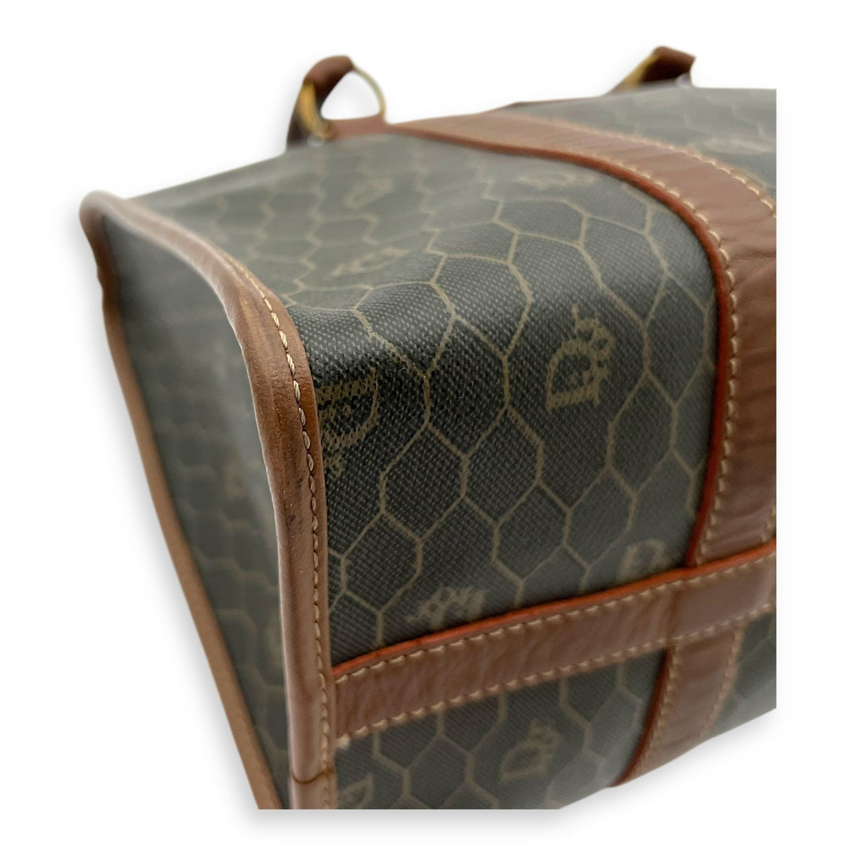 Honeycomb  Top Handle Bag Brown in Coated Canvas, Gold hardware