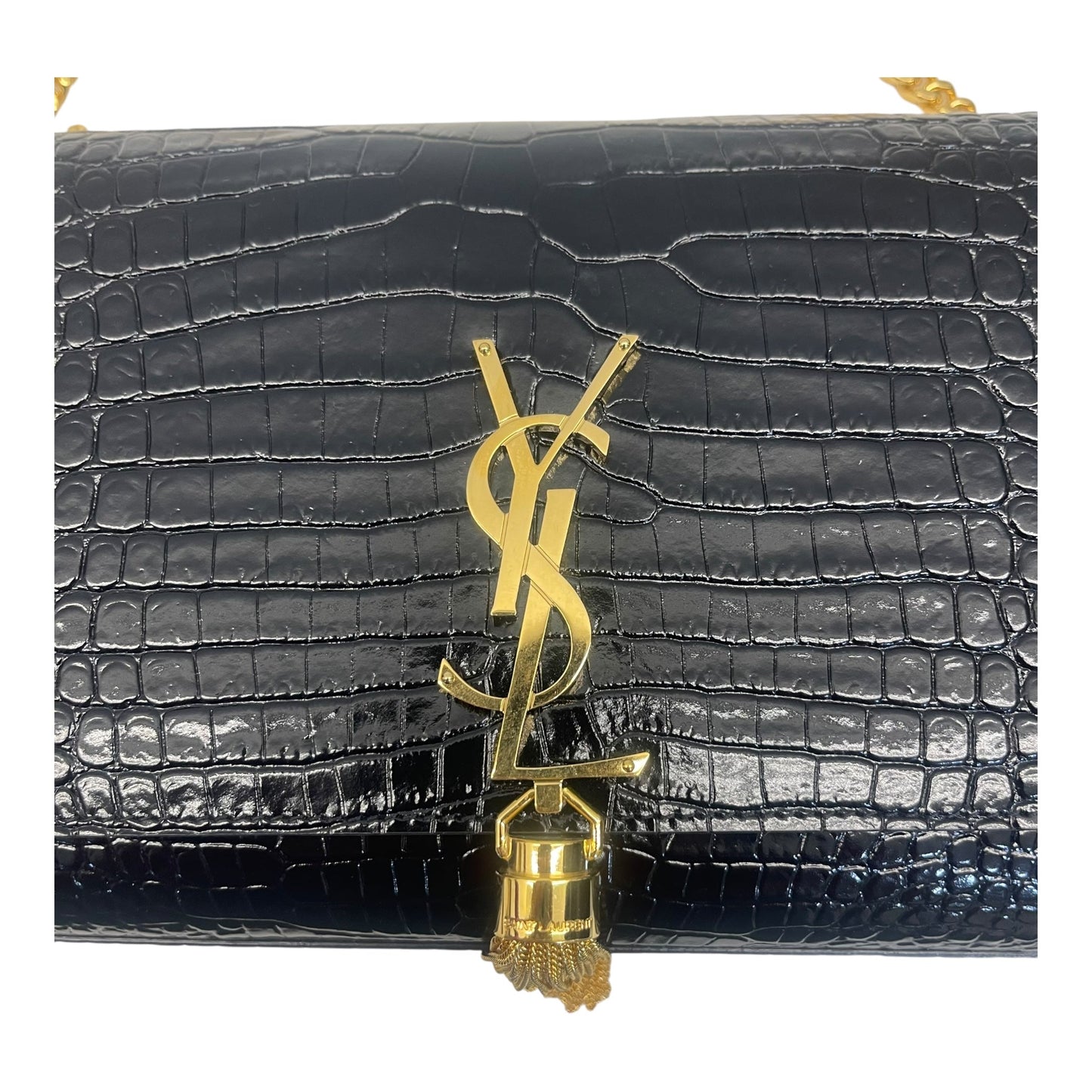 Yves Saint Laurent Kate Medium in Black Croc Embossed Leather
