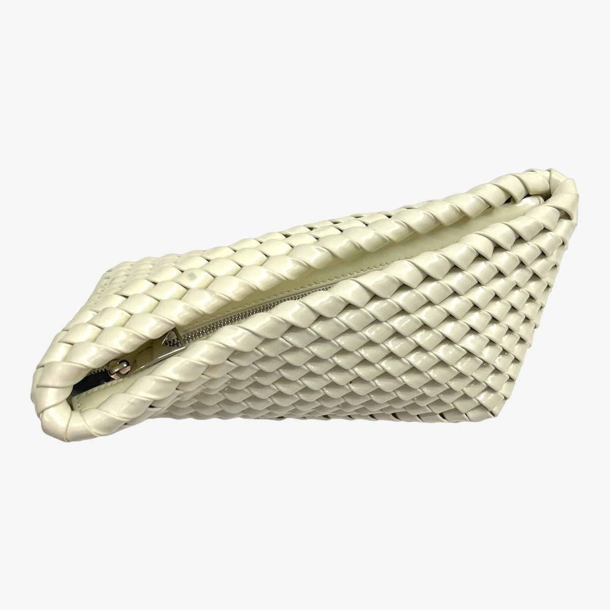 Bottega Veneta White Intrecciato Leather Structure Clutch