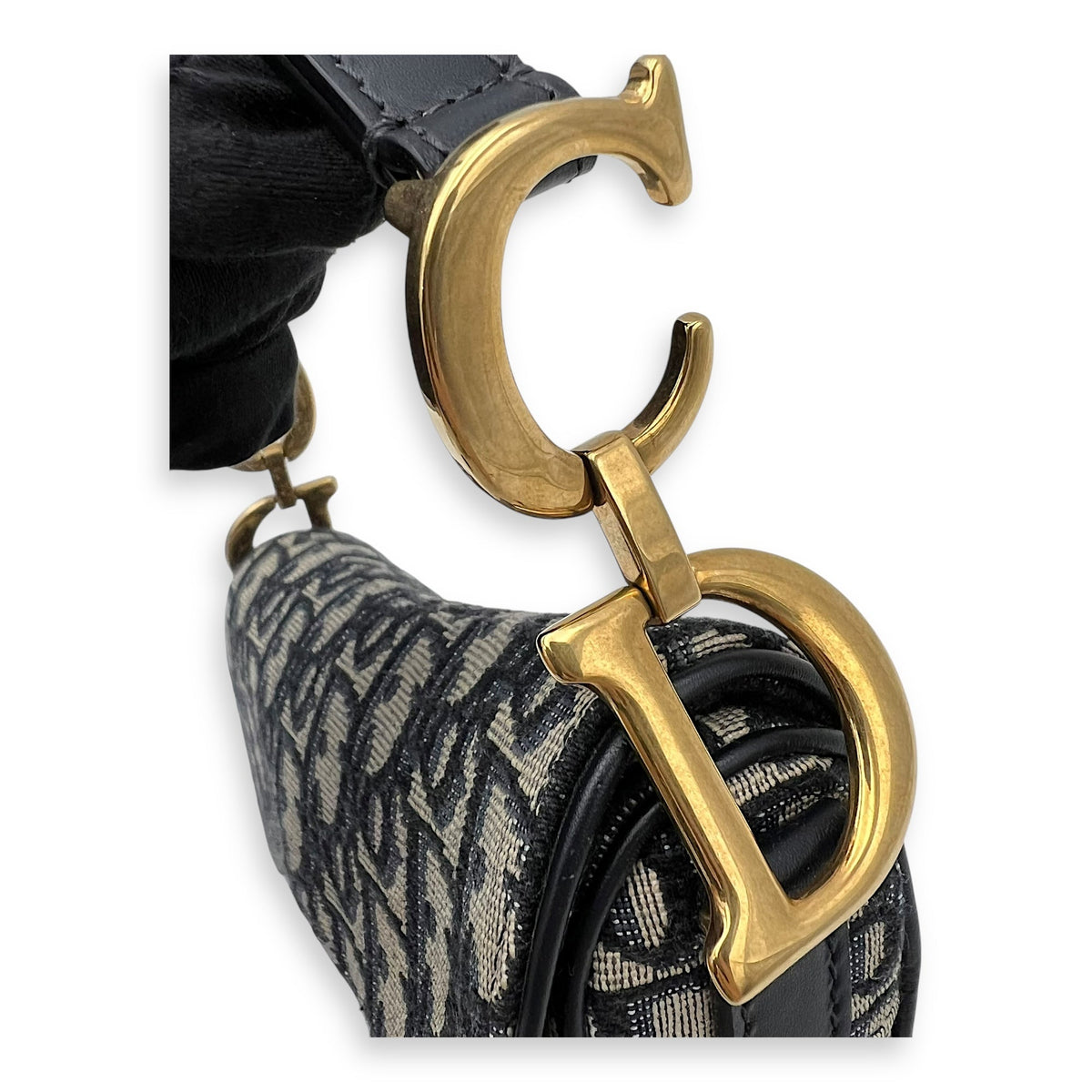 Saddle Top Handle Bag Mini Blue in Canvas, Gold hardware