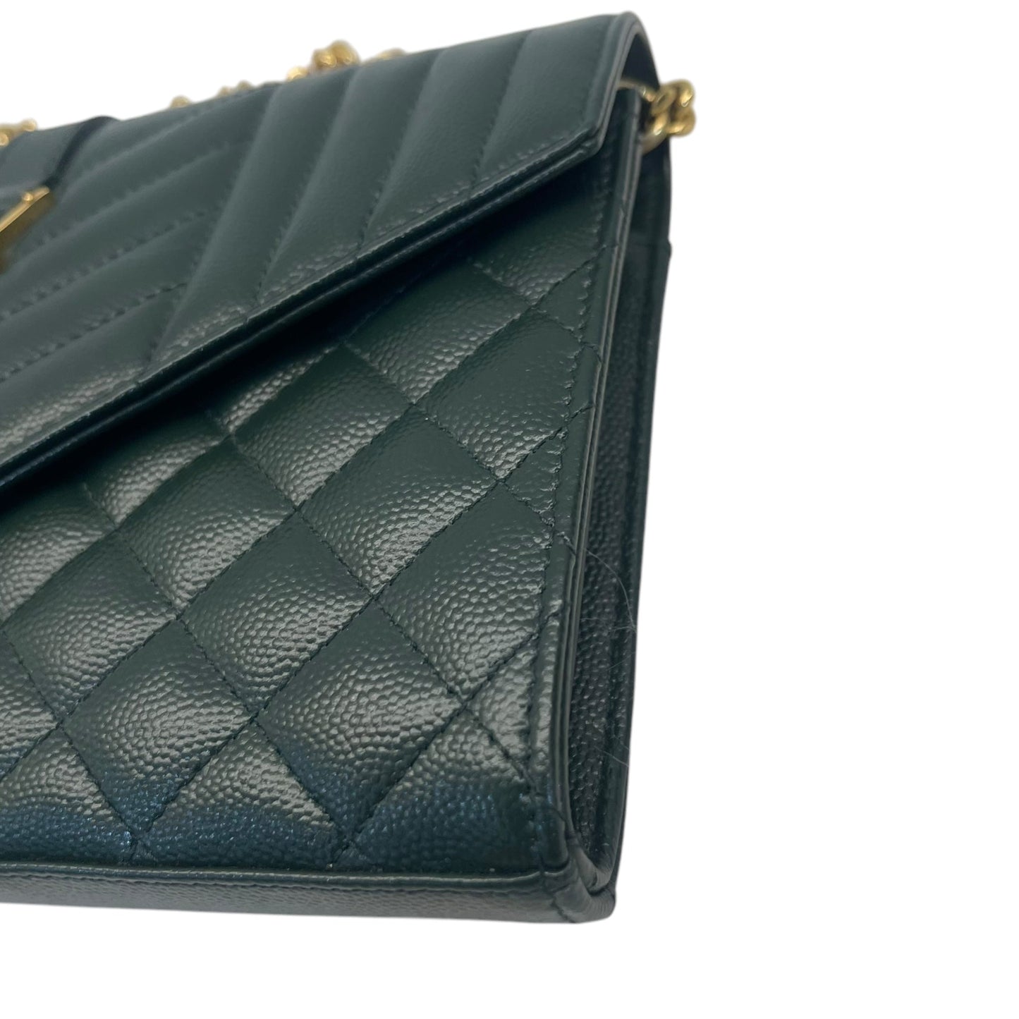 Yves Saint Laurent Dark Green Chevron Quilted Leather Envelope Flap Bag