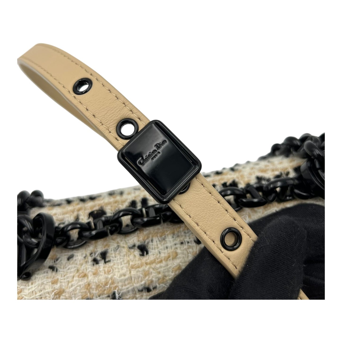 Caro Small White Crossbody Bag in Tweed, Enamel hardware