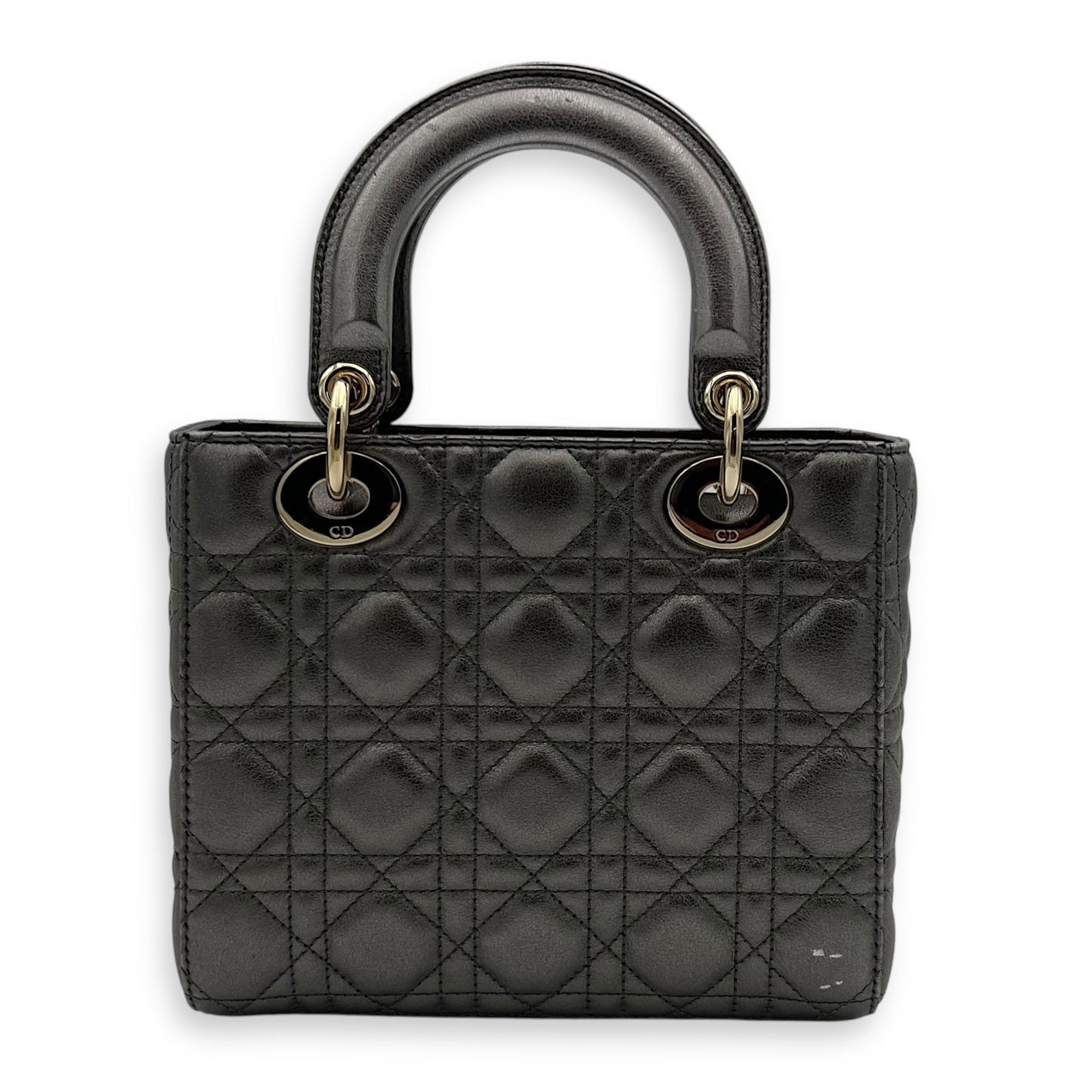 Lady Dior Small Grey Top Handle Bag in Calfskin, Gold hardware