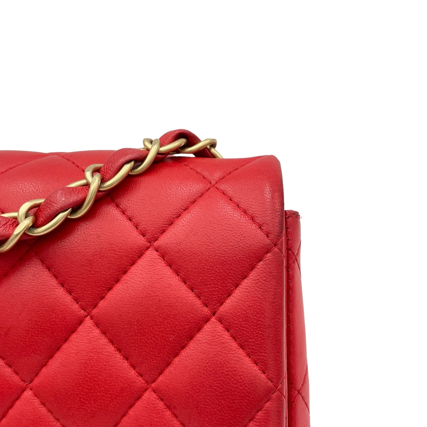 Classic Mini Red Crossbody Bag in Lambskin, Gold hardware