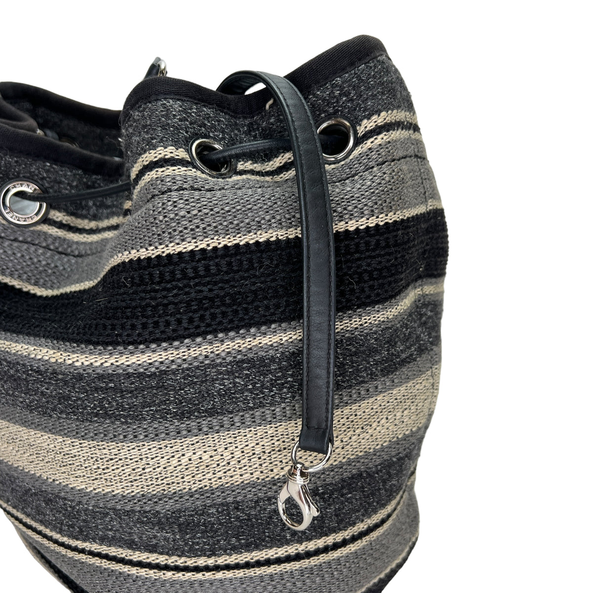 Deauville Drawstring Grey Bucket Bag in Canvas, Silver hardware