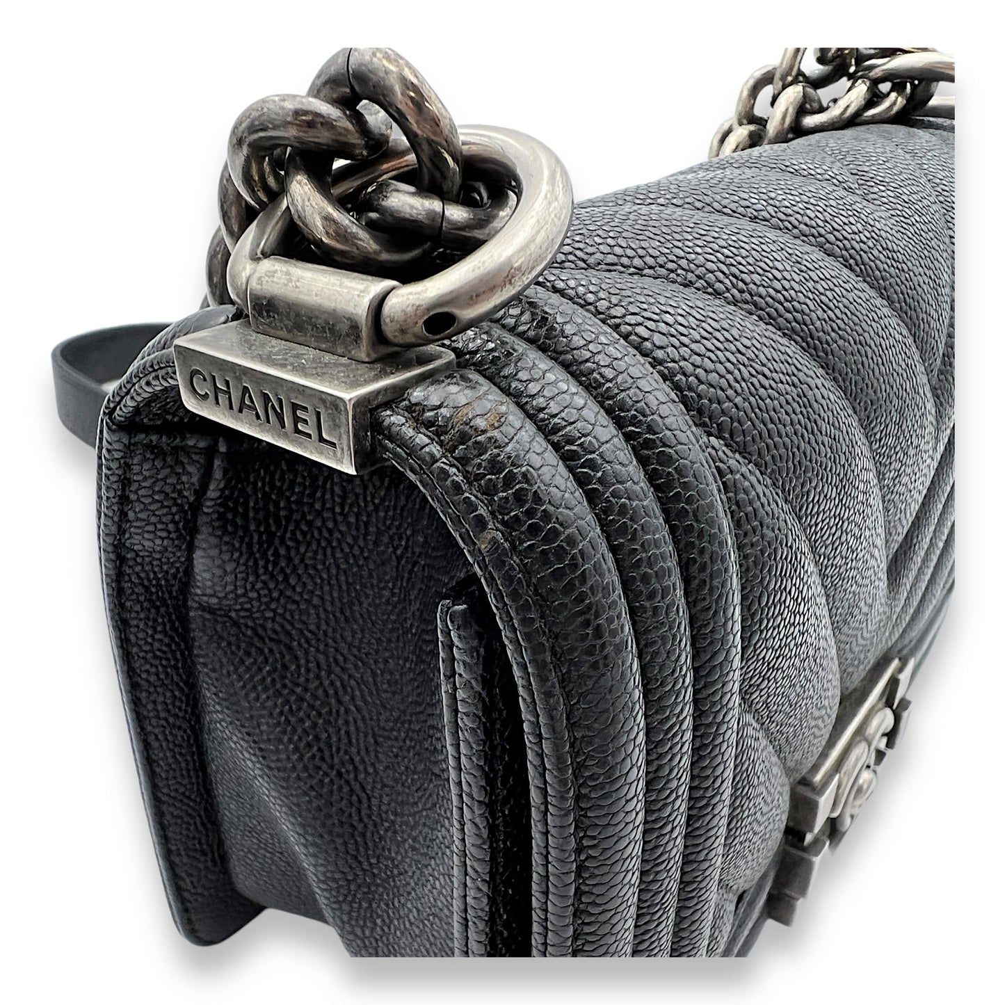 Boy Crossbody Bag Black in Caviar Leather, Ruthenium hardware