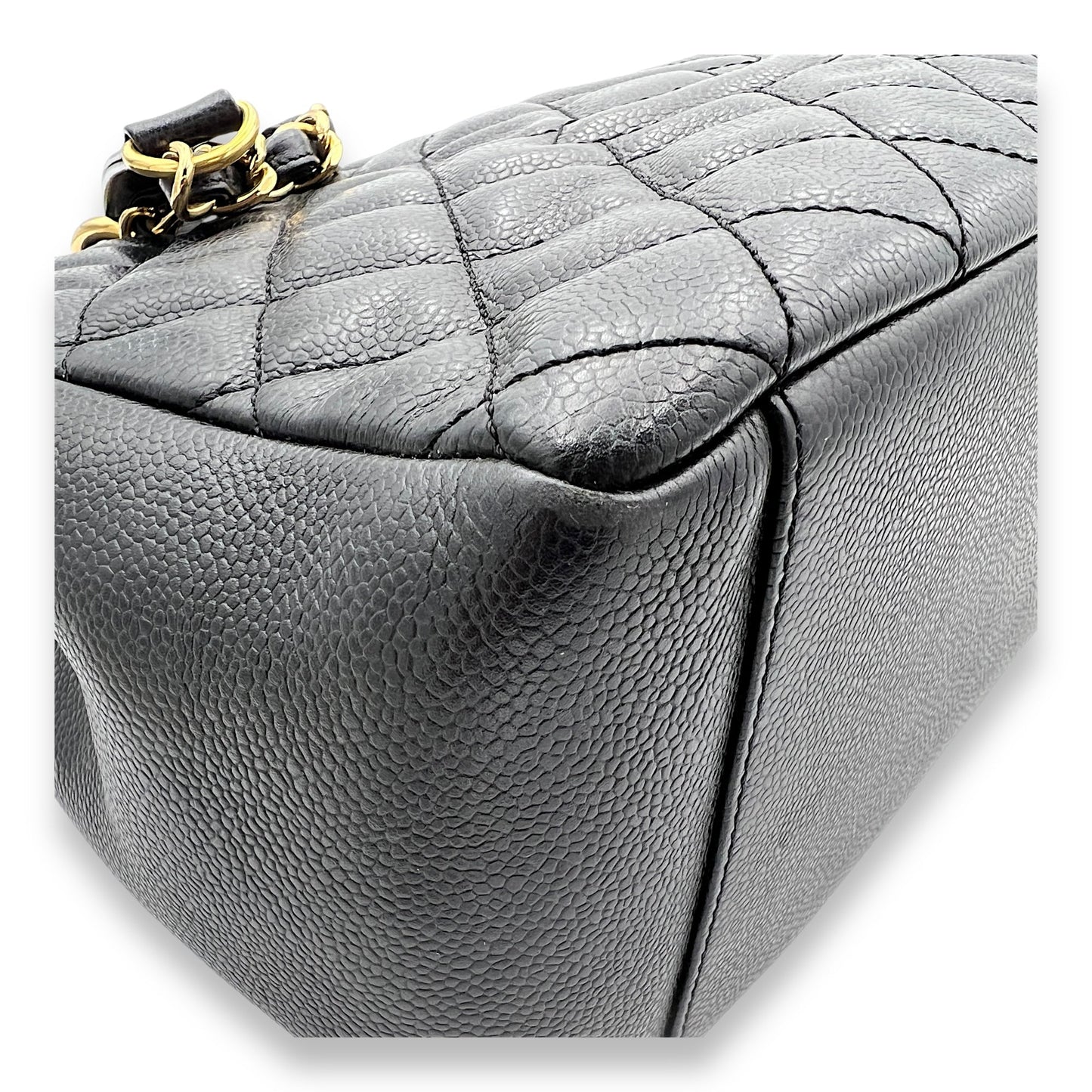 GST Large Black Tote Bag in Caviar Leather, Gold hardware