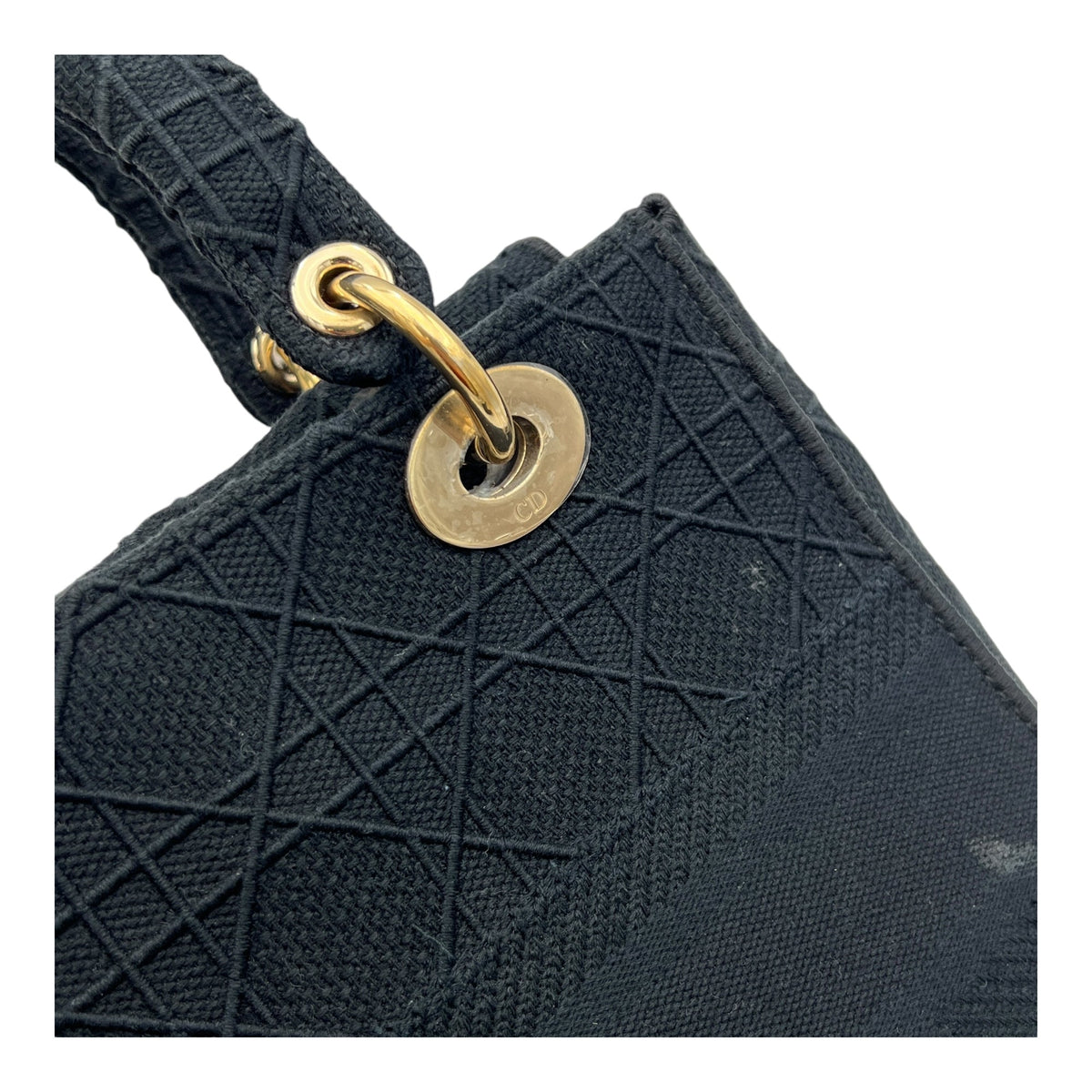 Lady D-Lite Medium Black Top Handle Bag in Canvas, Gold hardware