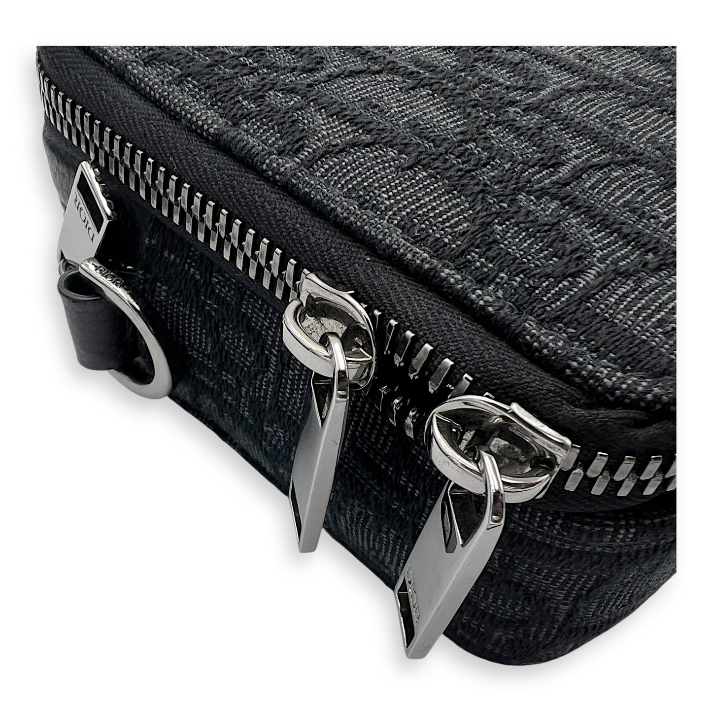 Triple Pouch Crossbody Bag Black in Jacquard, Silver hardware