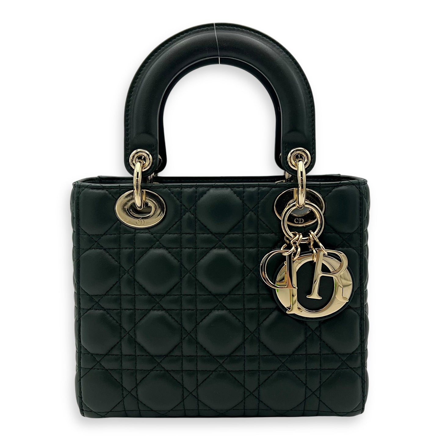 Lady Dior Small Green Top Handle Bag in Lambskin, Gold hardware