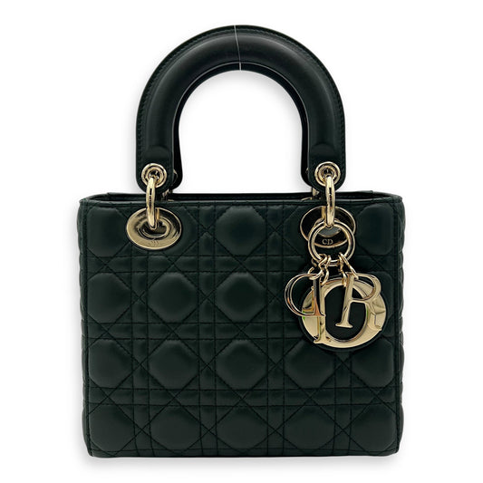 Lady Dior Small Green Top Handle Bag in Lambskin, Gold hardware