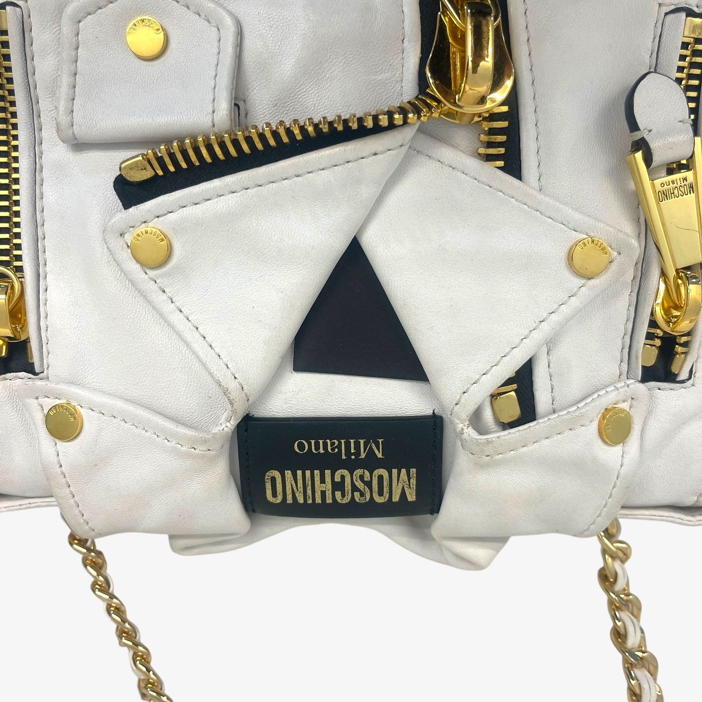 Moschino White Leather Capsule Biker Jacket Shoulder Bag