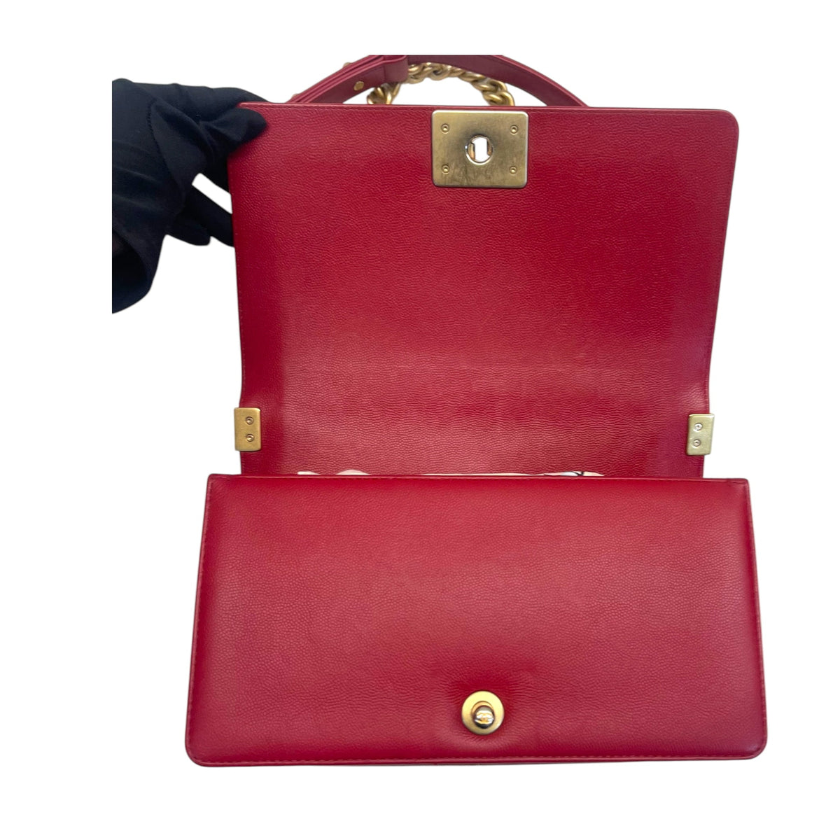 CHANEL Red Medium Lambskin Boy Flap Bag