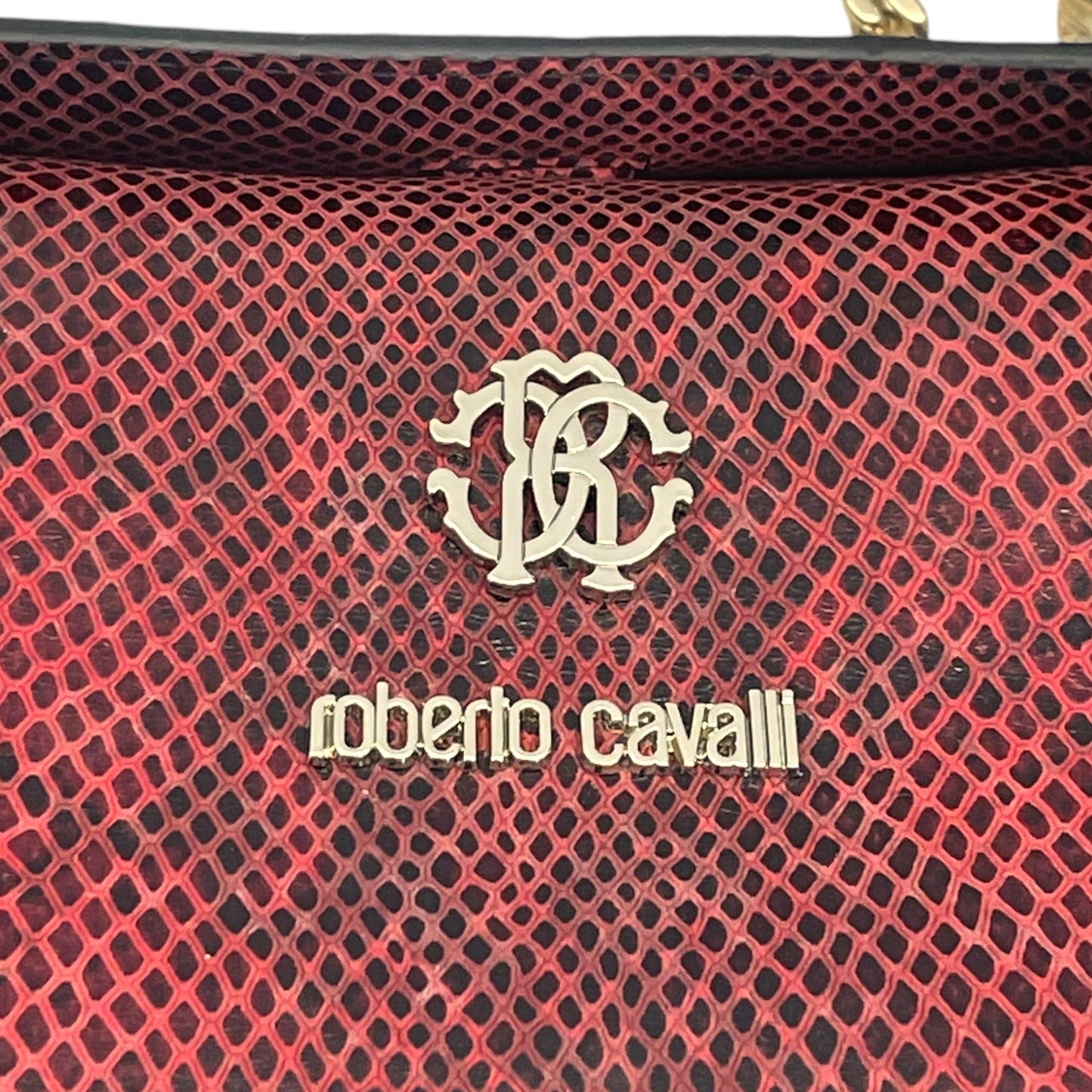 Roberto Cavalli Burgundy/Black Python Embossed Leather Chain Shoulder Bag