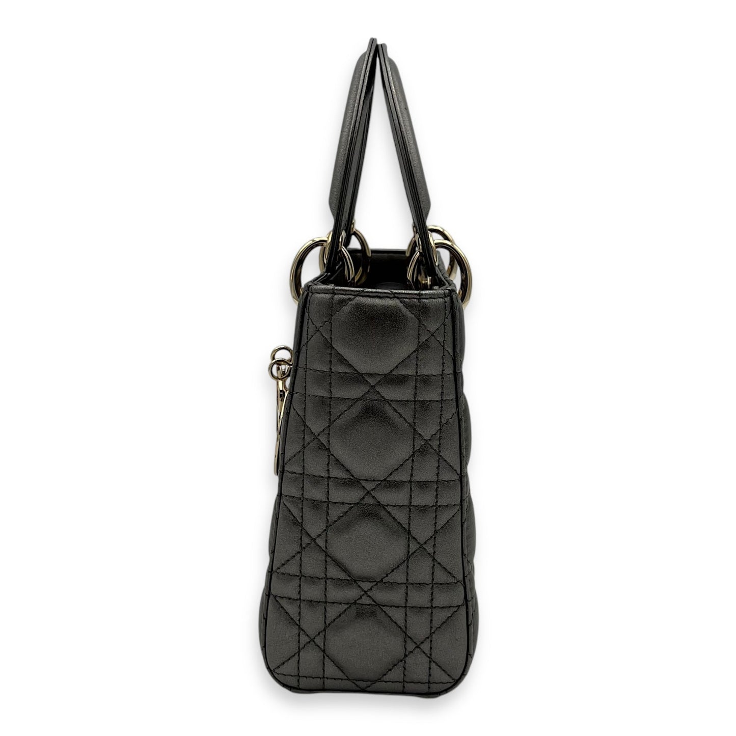 Lady Dior Small Grey Top Handle Bag in Calfskin, Gold hardware