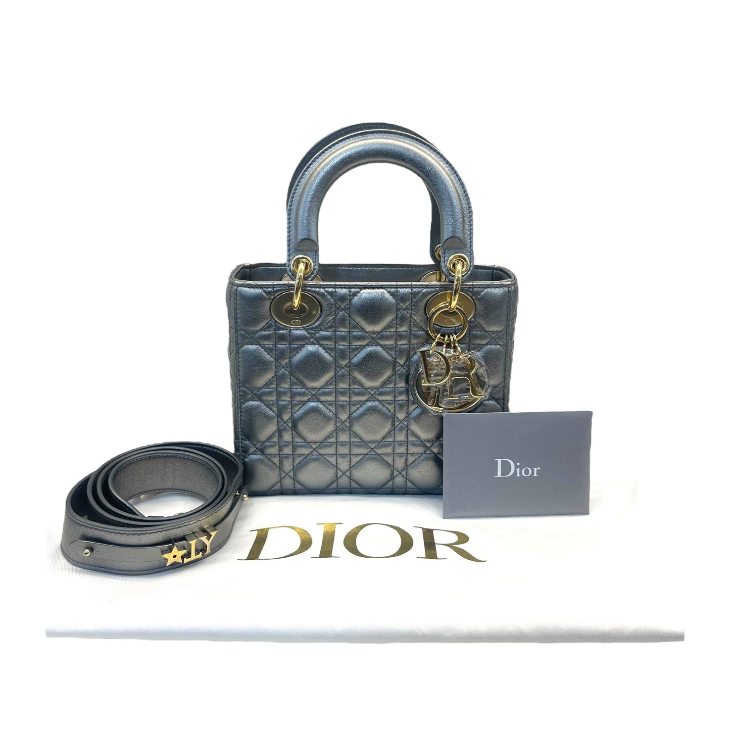Christian Dior Mini Lady Dior  Metallic Grey Cannage Bag