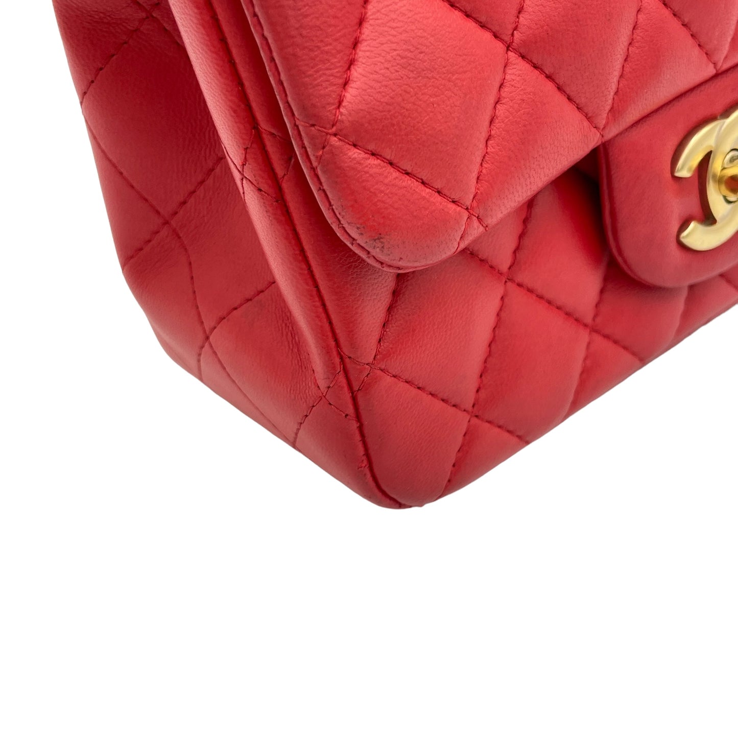 Classic Mini Red Crossbody Bag in Lambskin, Gold hardware