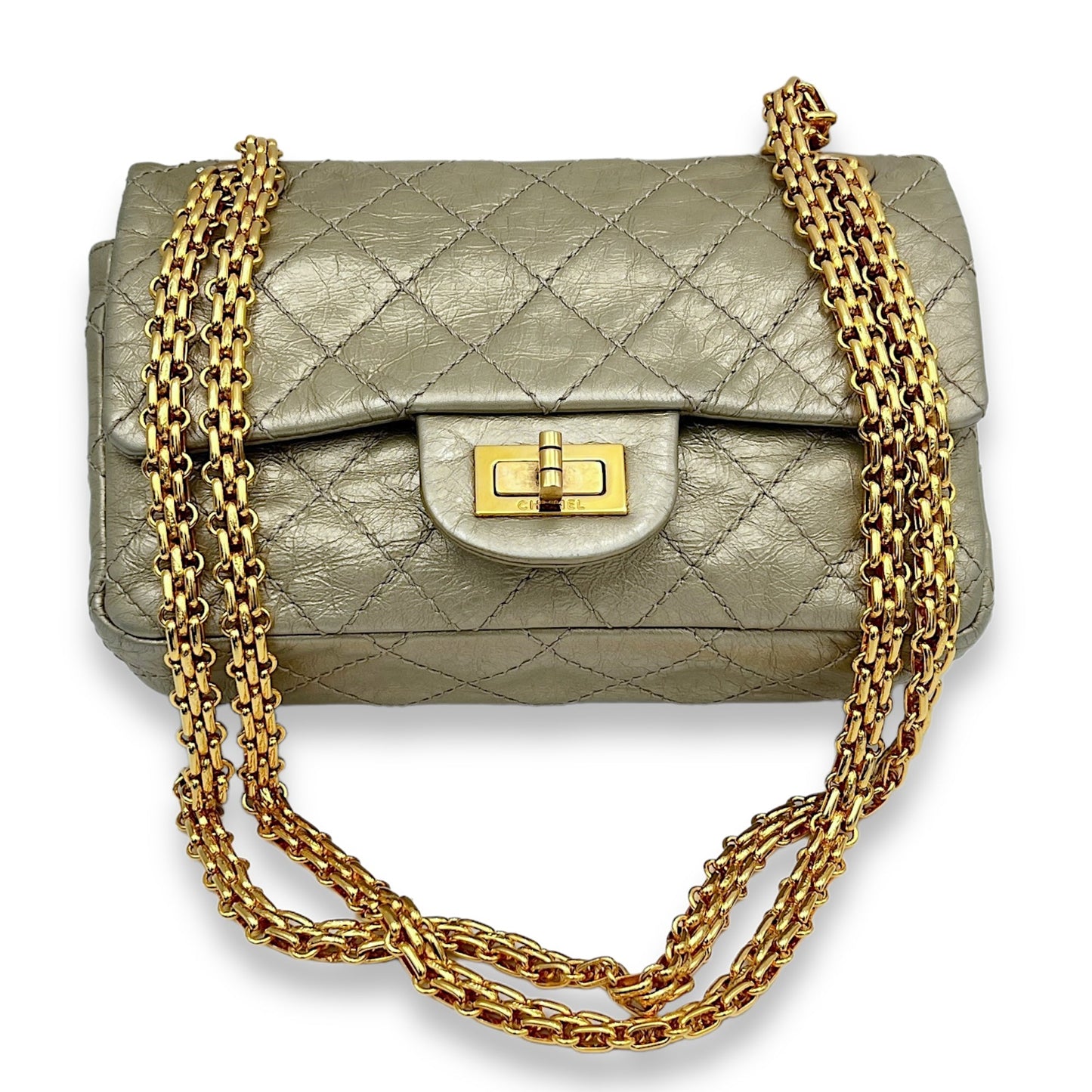 2.55 Mini Gold Crossbody Bag in Calfskin, Gold hardware