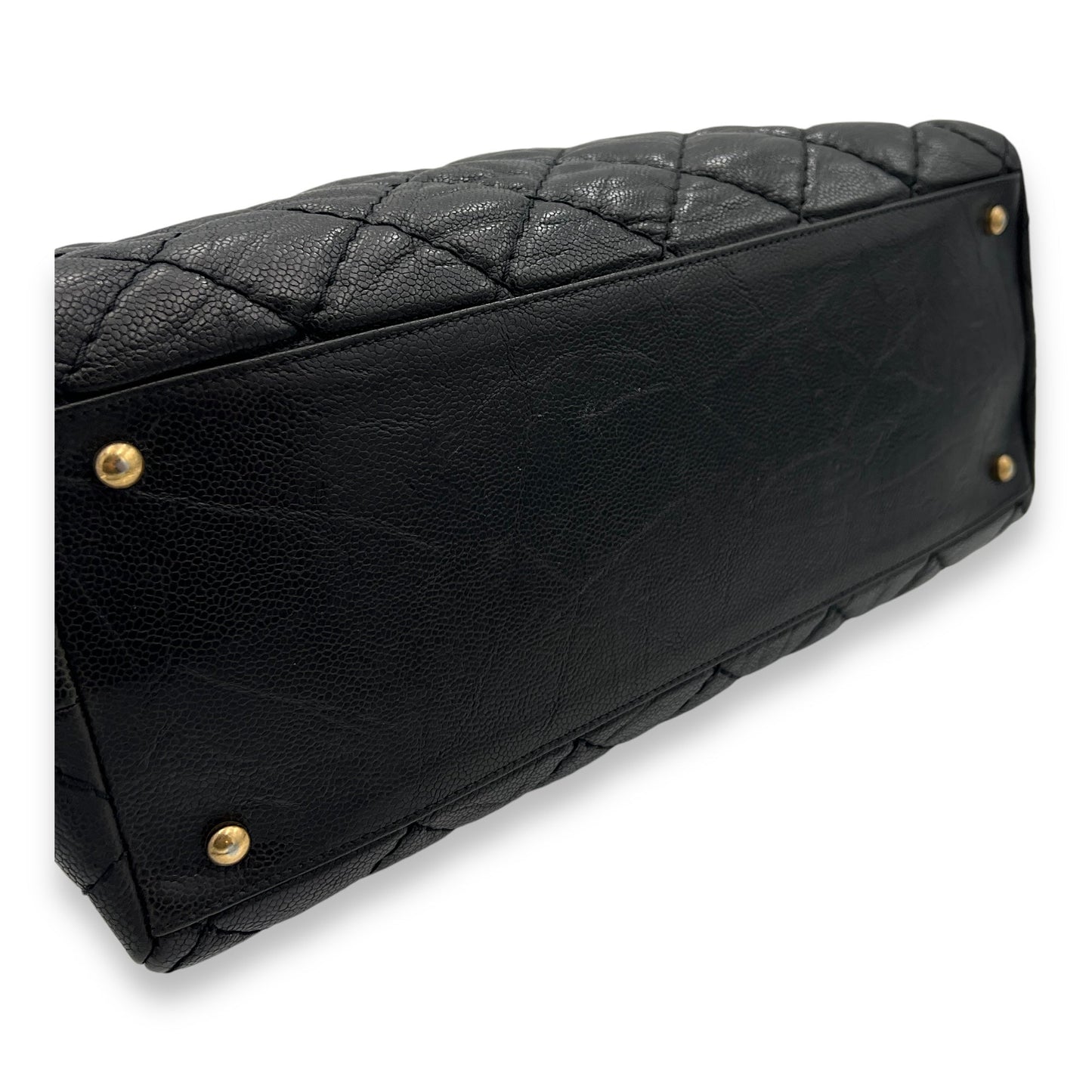 Coco Pleats Black Shoulder Bag in Caviar Leather, Gold hardware
