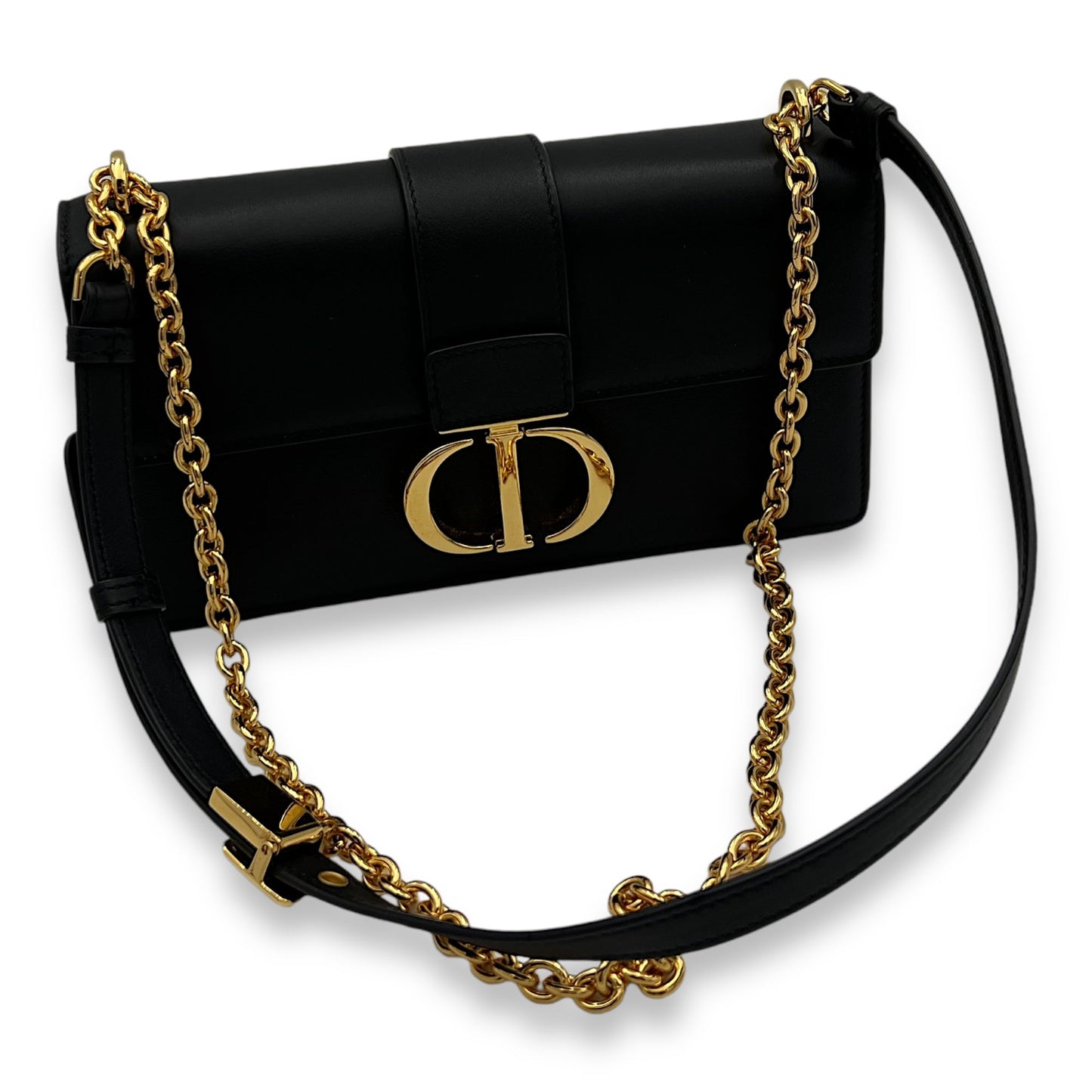 30 Montaigne East West Black Crossbody Bag in Calfskin, Gold hardware