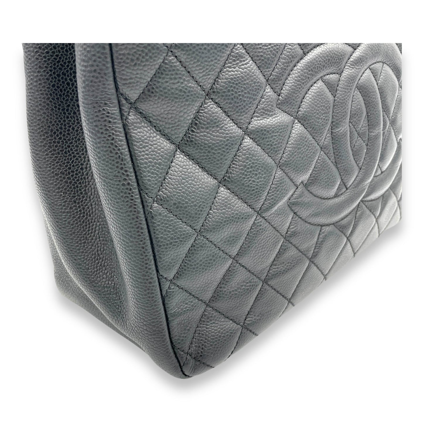 GST Black Tote Bag in Caviar Leather, Silver hardware