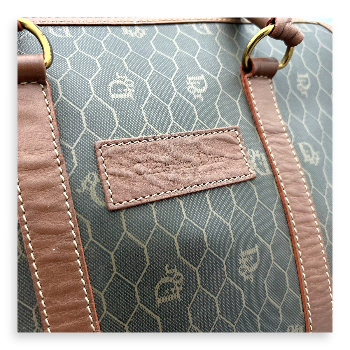 Honeycomb  Top Handle Bag Brown in Coated Canvas, Gold hardware
