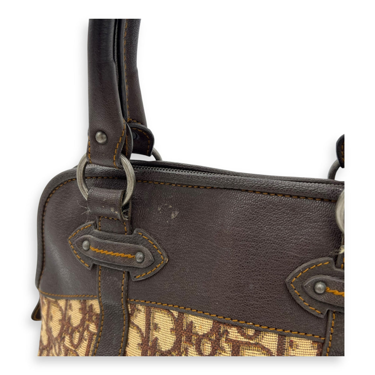 Trotteur Top Handle Bag Brown in Canvas, Ruthenium hardware