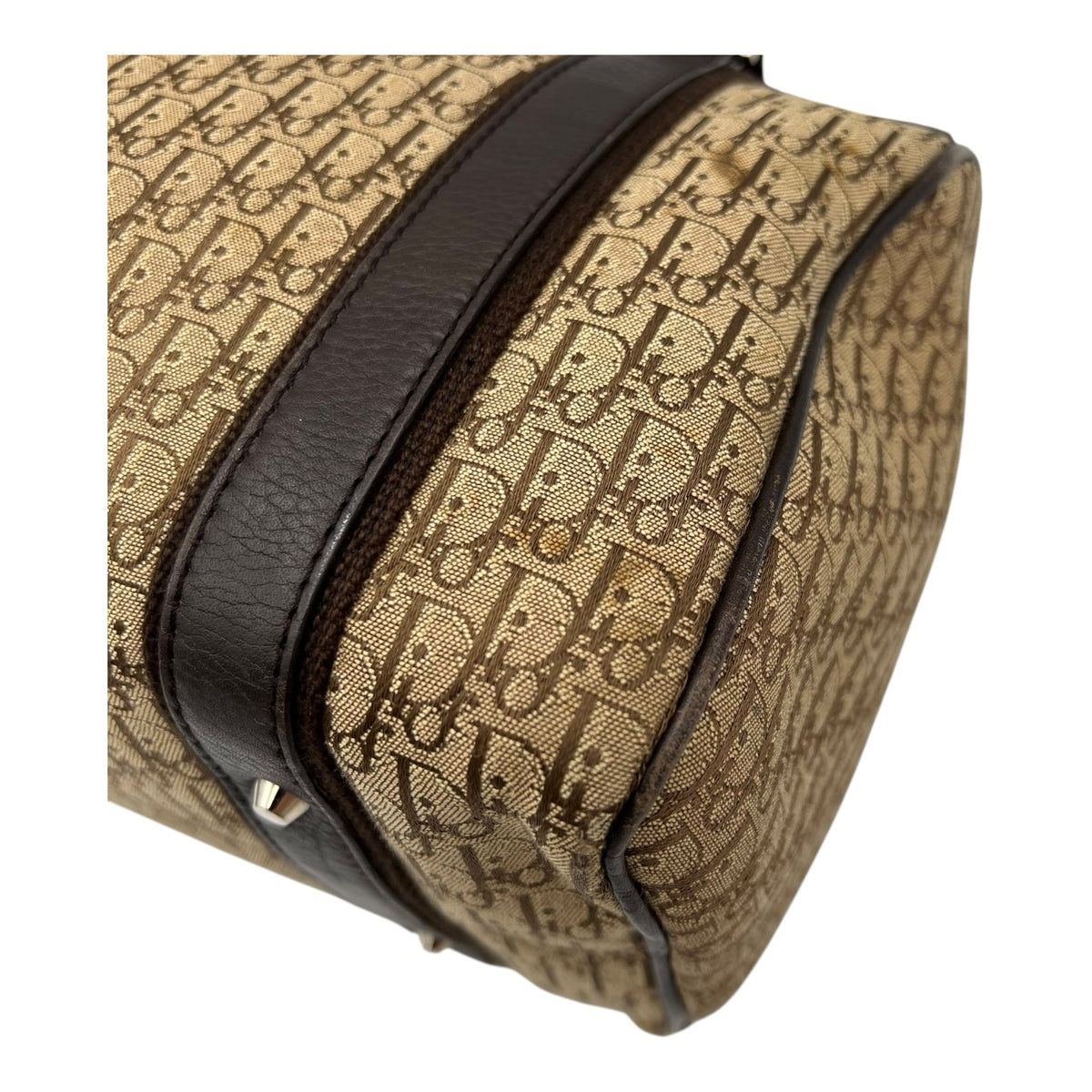 Street Chic Trotter Boston Brown Top Handle Bag in Jacquard, Silver hardware