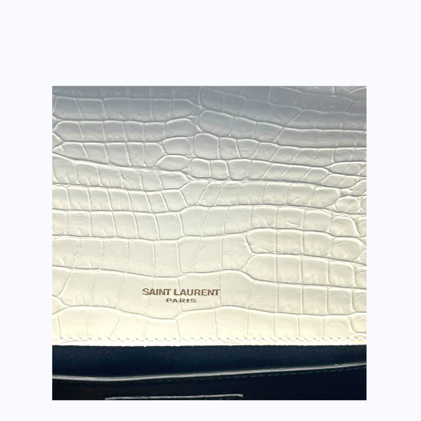 Saint Laurent White Croc Embossed Leather Small Kate Tassel Crossbody Bag