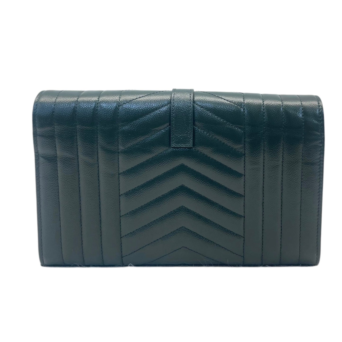 Yves Saint Laurent Dark Green Chevron Quilted Leather Envelope Flap Bag